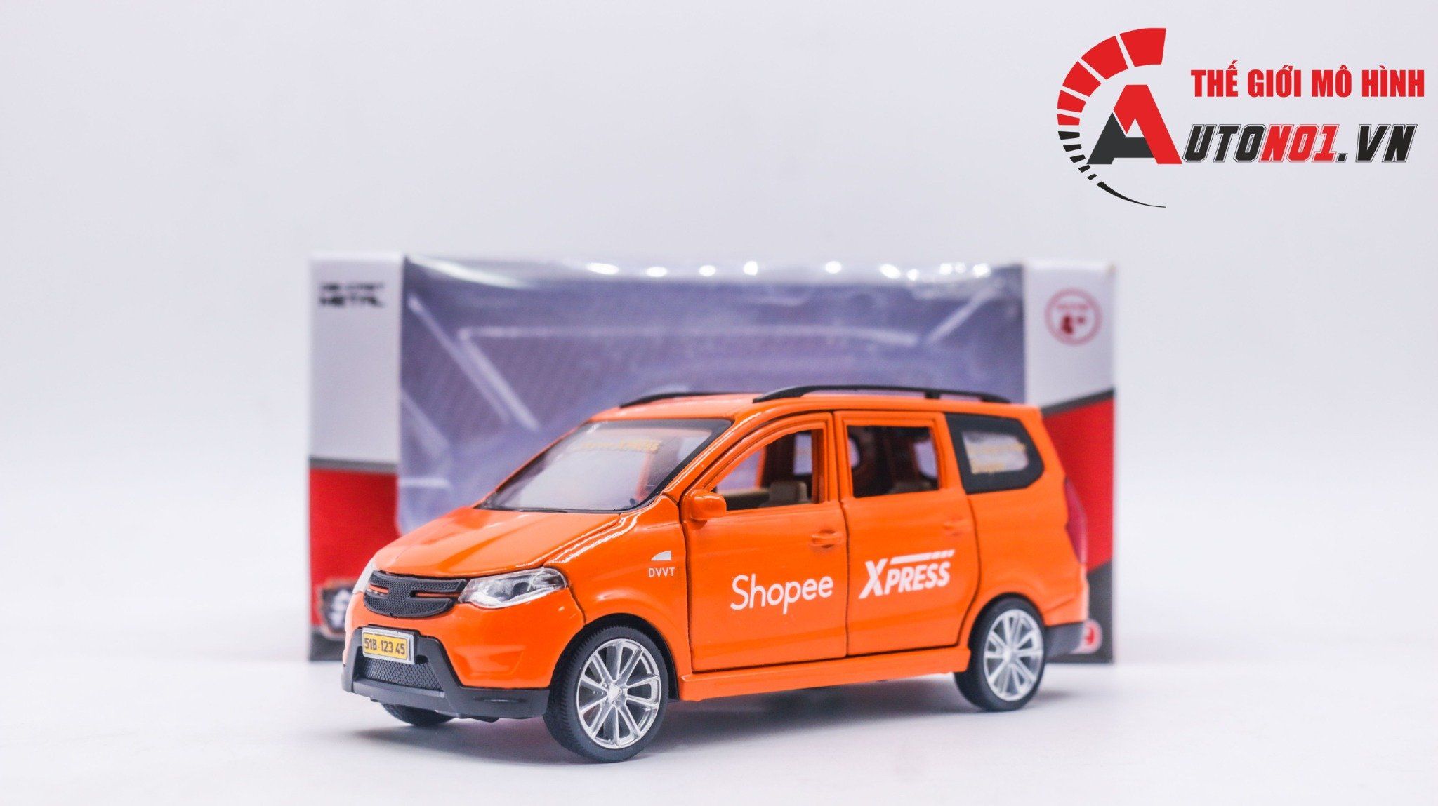 Mô hình xe độ dịch vụ Wuling Cargo custom Shopee express full open có âm thanh - đèn tỉ lệ 1:32 Autono1 OT336