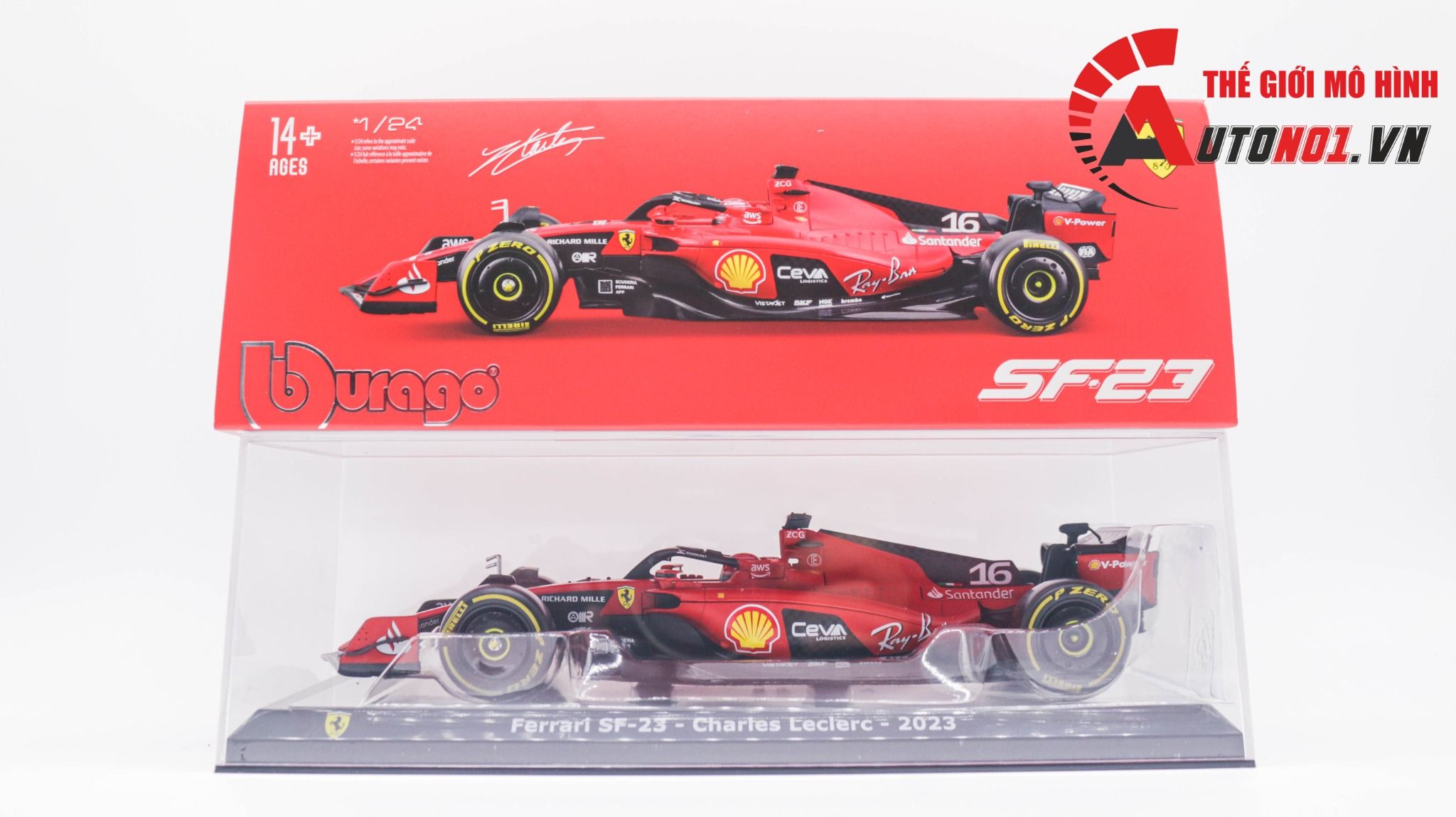 Mô hình xe đua F1 Ferrari Formular Sf23 2023 có hộp mica tỉ lệ 1:24 Bburago OT333