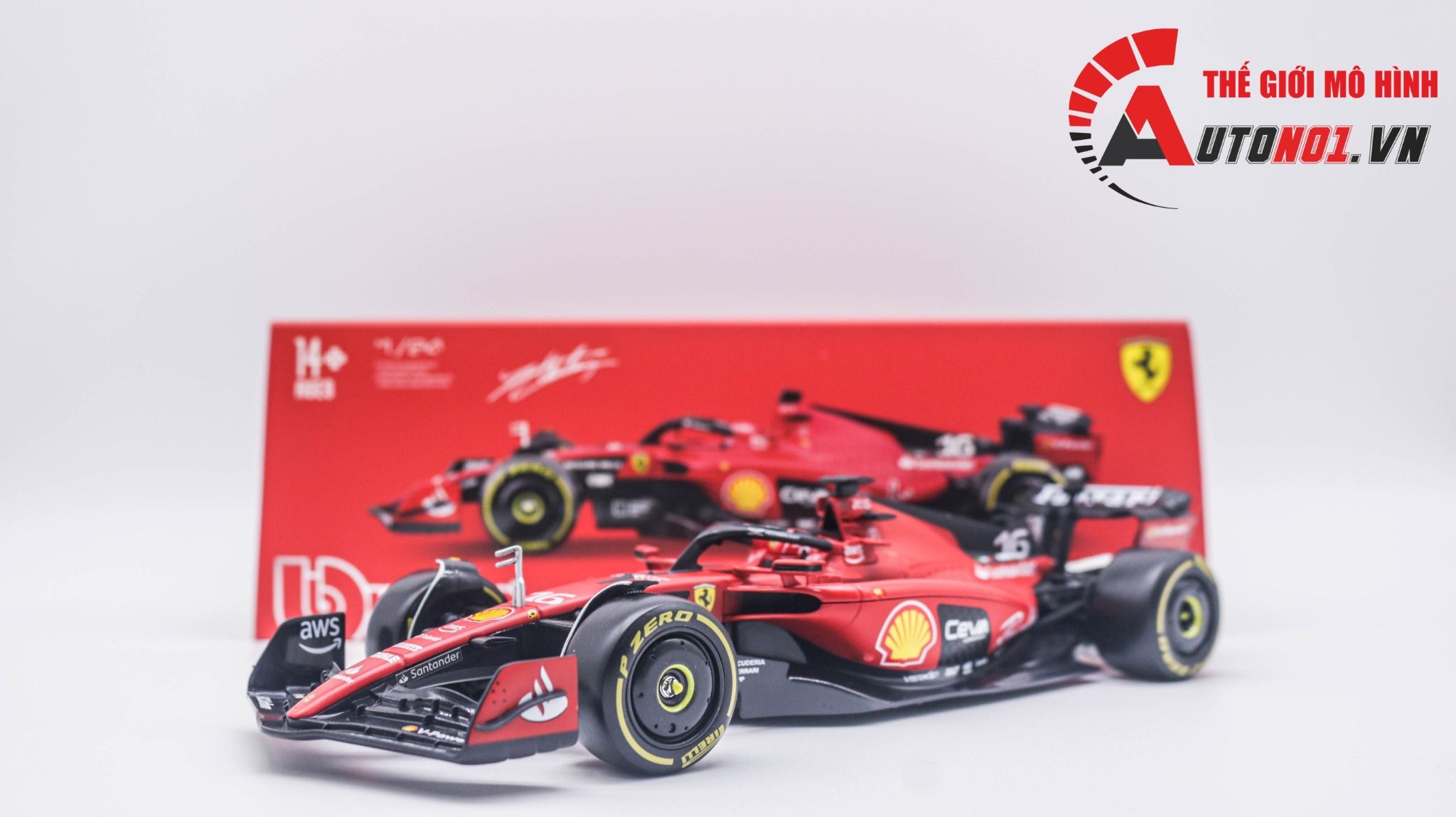  Mô hình xe đua F1 Ferrari Formular Sf23 2023 có hộp mica tỉ lệ 1:24 Bburago OT333 