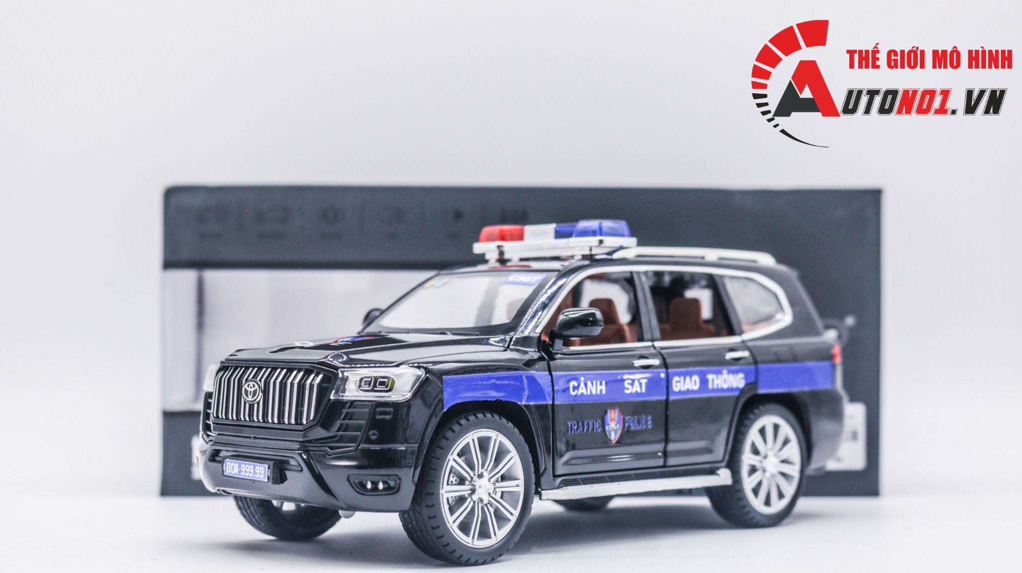  Mô hình xe ô tô độ CSGT Toyota Prado cảnh sát giao thông Việt Nam màu đen 1:24 full open có còi hú OT380 