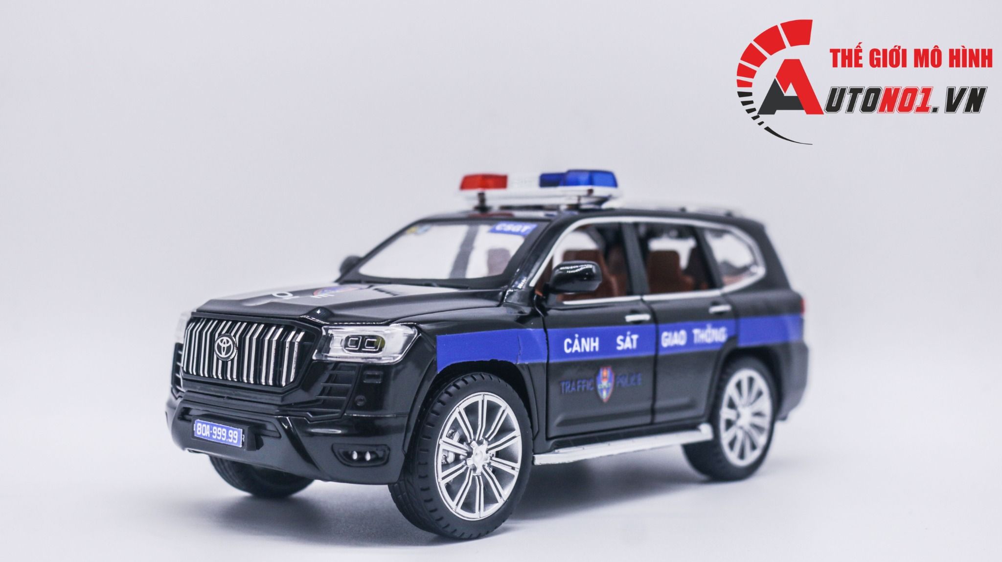  Mô hình xe ô tô độ CSGT Toyota Prado cảnh sát giao thông Việt Nam màu đen 1:24 full open có còi hú OT380 