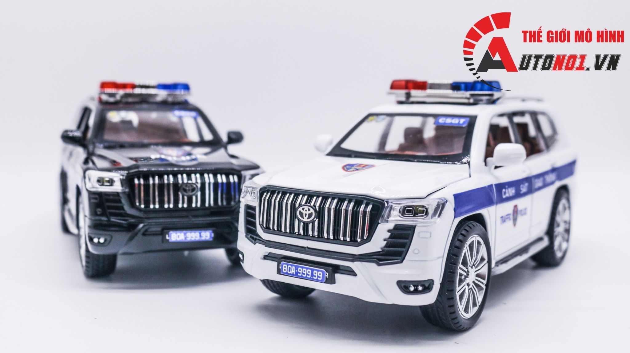  Mô hình xe ô tô độ CSGT Toyota Prado cảnh sát giao thông Việt Nam màu đen 1:24 full open có còi hú OT380 