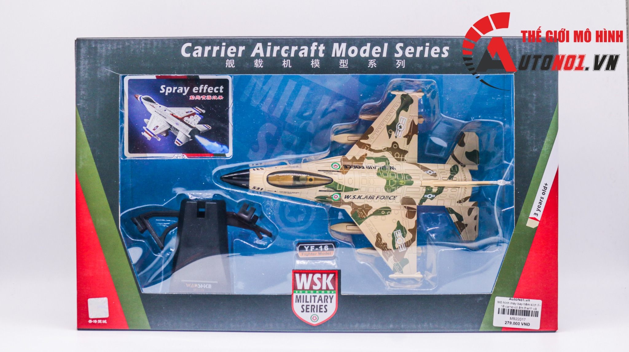 Mô hình máy bay tiêm kích F-16 camo có âm thanh và phun sương MB22017