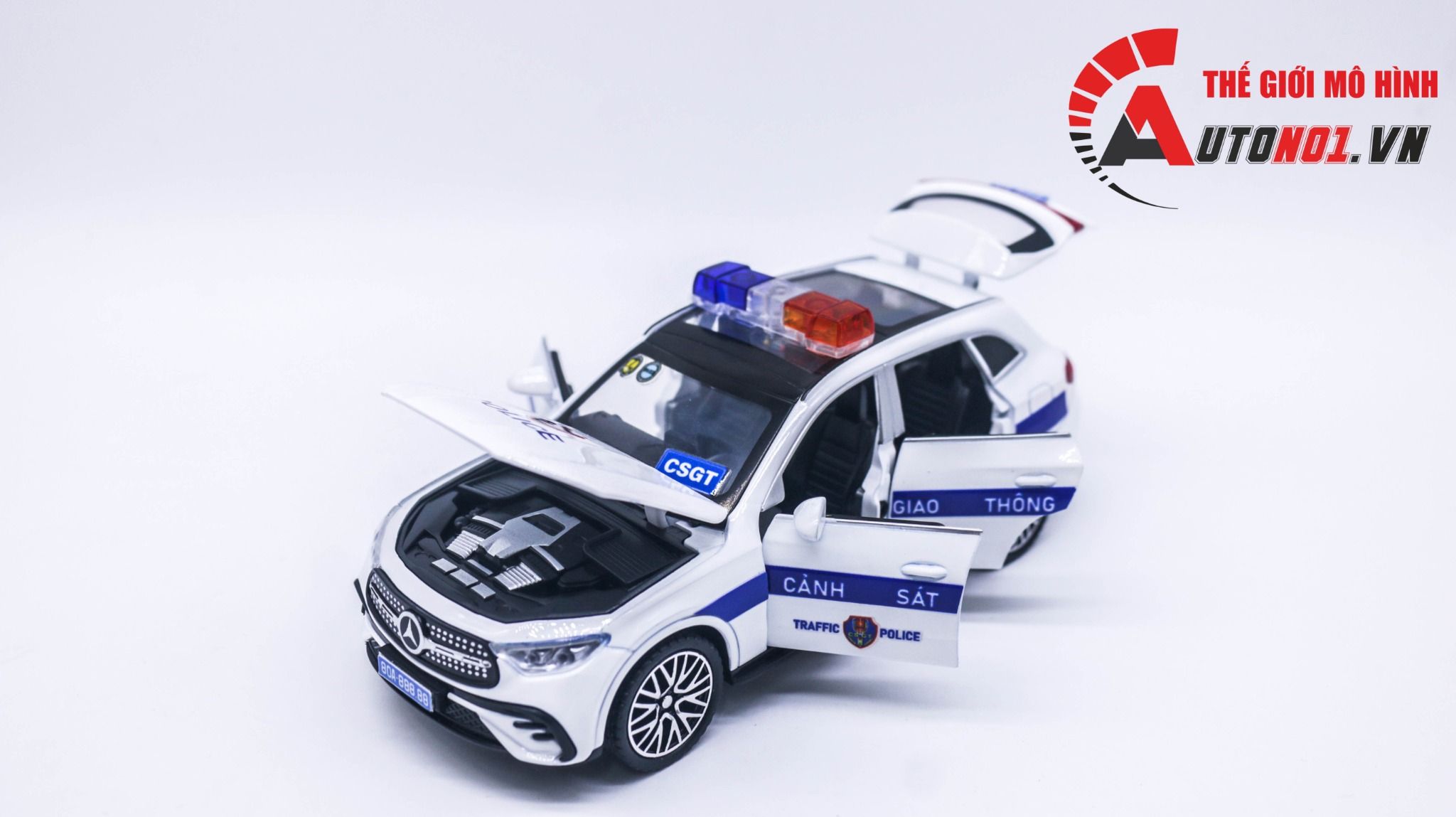 Mô hình xe ô tô độ CSGT Mercedes GLC400E có đèn full open tỉ lệ 1:32 Autono1 Alloy model OT394