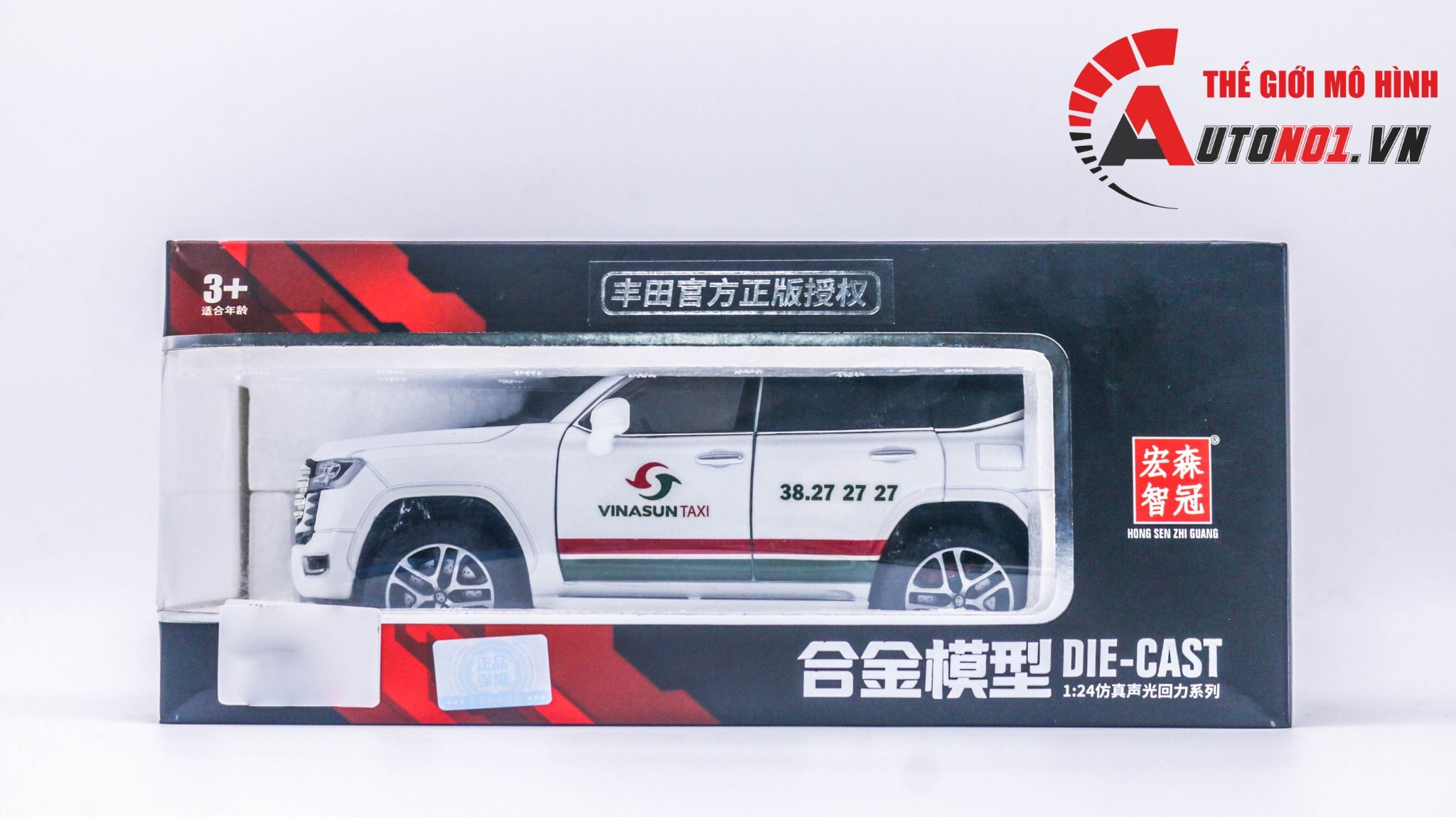 Mô hình xe độ dịch vụ taxi Vinasun Toyota Land Cruiser LC300 2022 full open - full kính - đánh lái được - có remote tỉ lệ 1:24 Henteng model Autono1 OT391