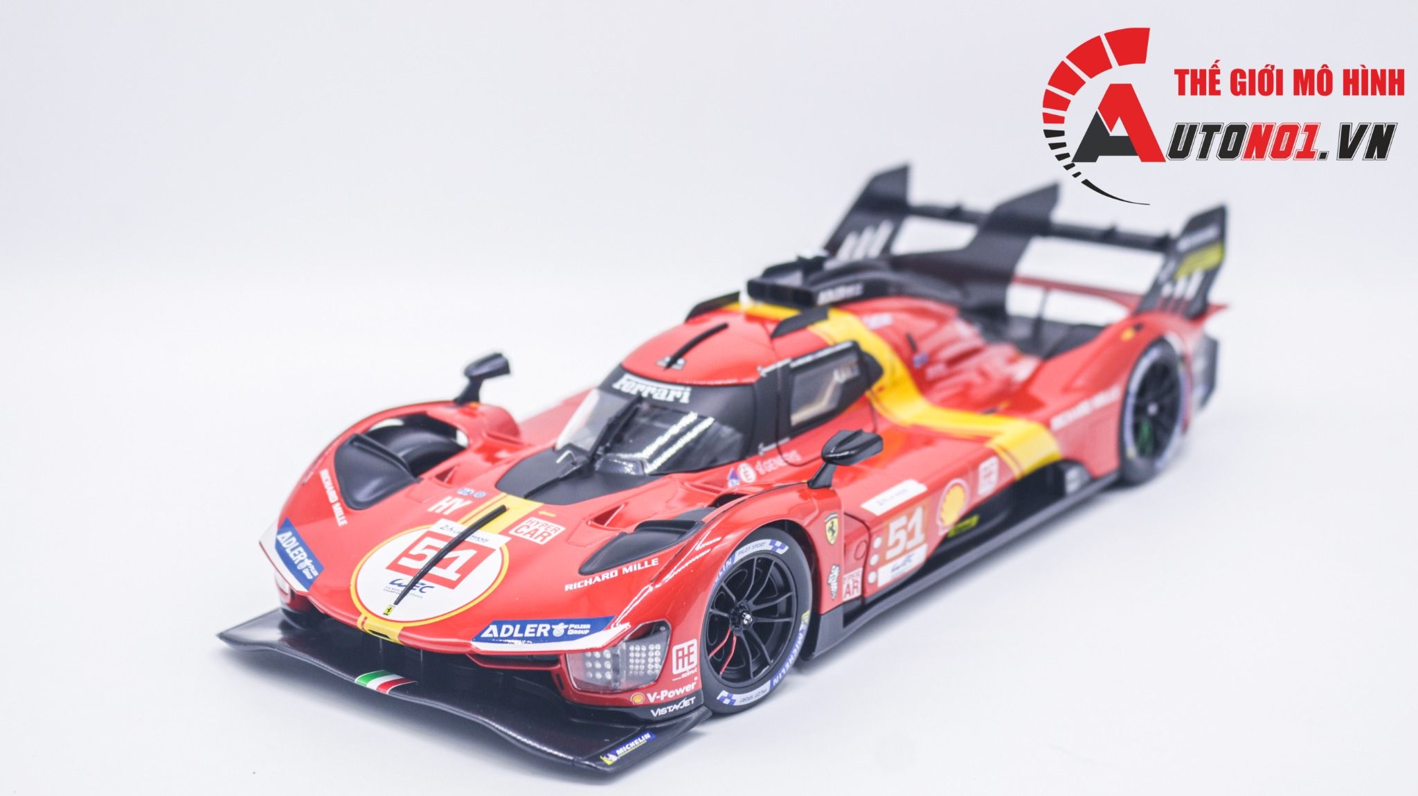 Mô hình xe Ferrari 499P 3.0L turbo V6 team Ferrari Corse #50 - #51 24h Le Mans 2023 18-16301 (#50) tỉ lệ 1:18 Bburago OT374