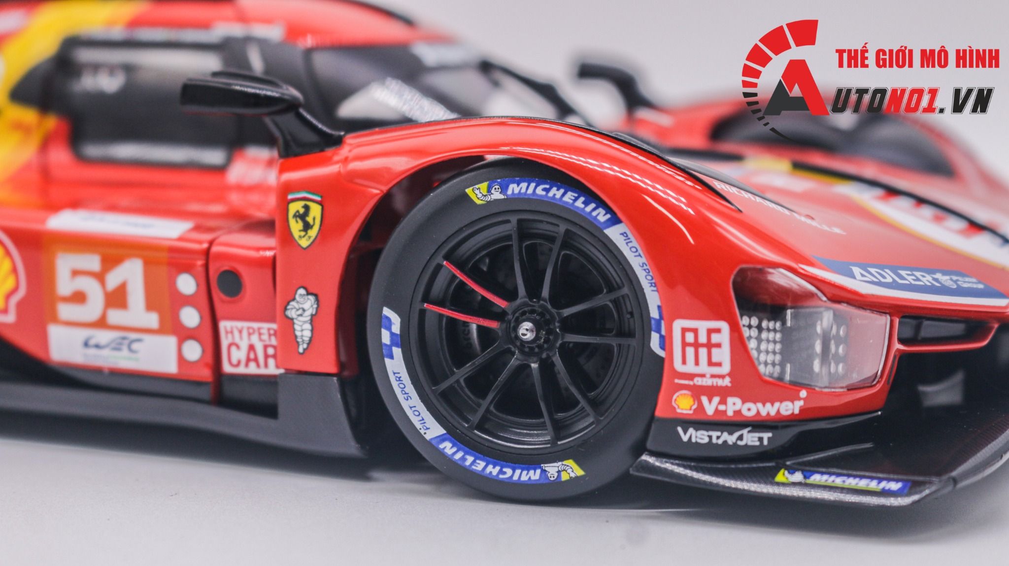 Mô hình xe Ferrari 499P 3.0L turbo V6 team Ferrari Corse #50 - #51 24h Le Mans 2023 18-16301 (#50) tỉ lệ 1:18 Bburago OT374