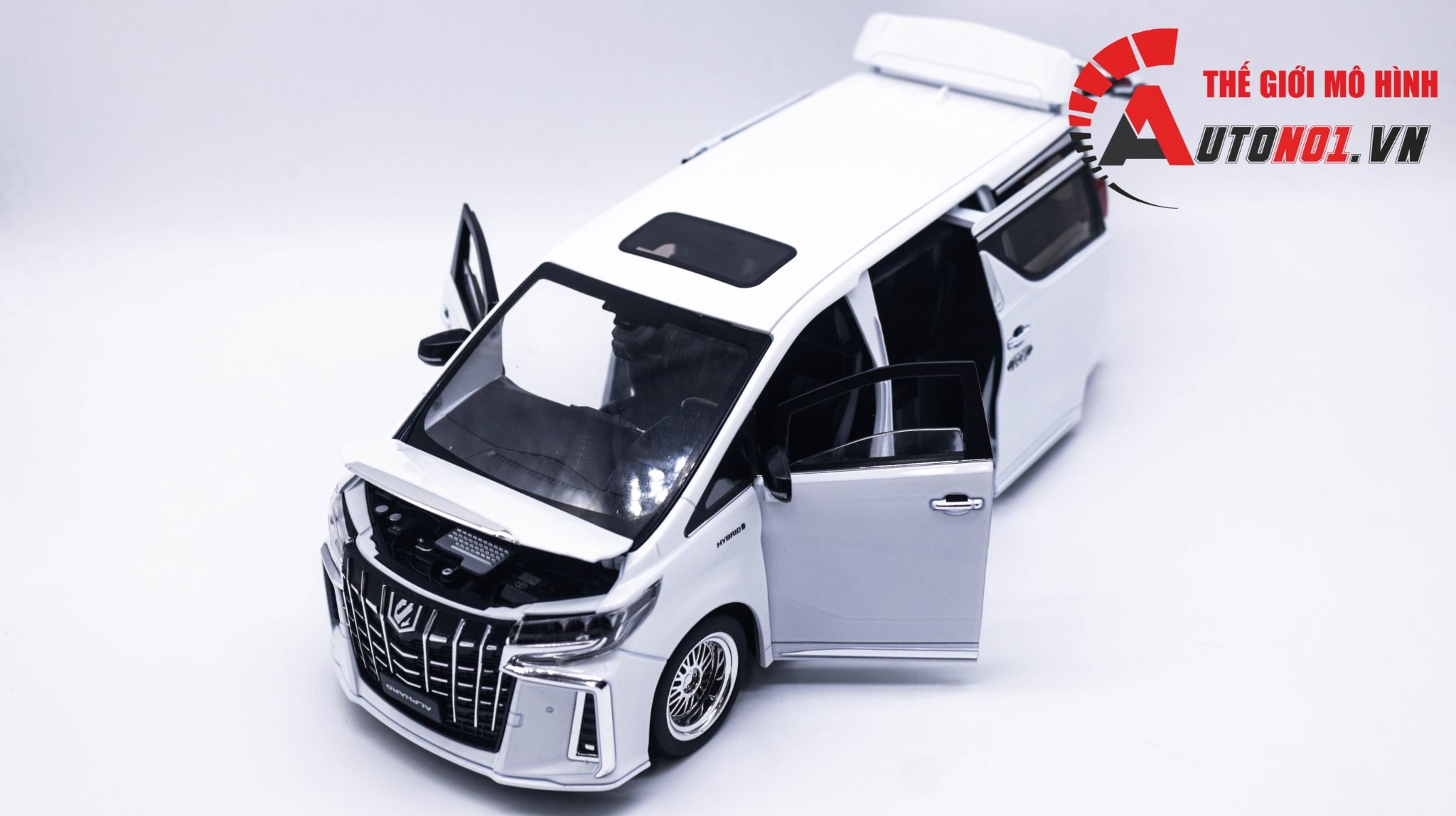 Mô hình xe Toyota Alphard 2023 full open - âm thanh - đèn cửa tự động mở tỉ lệ 1:18 Alloy model OT377