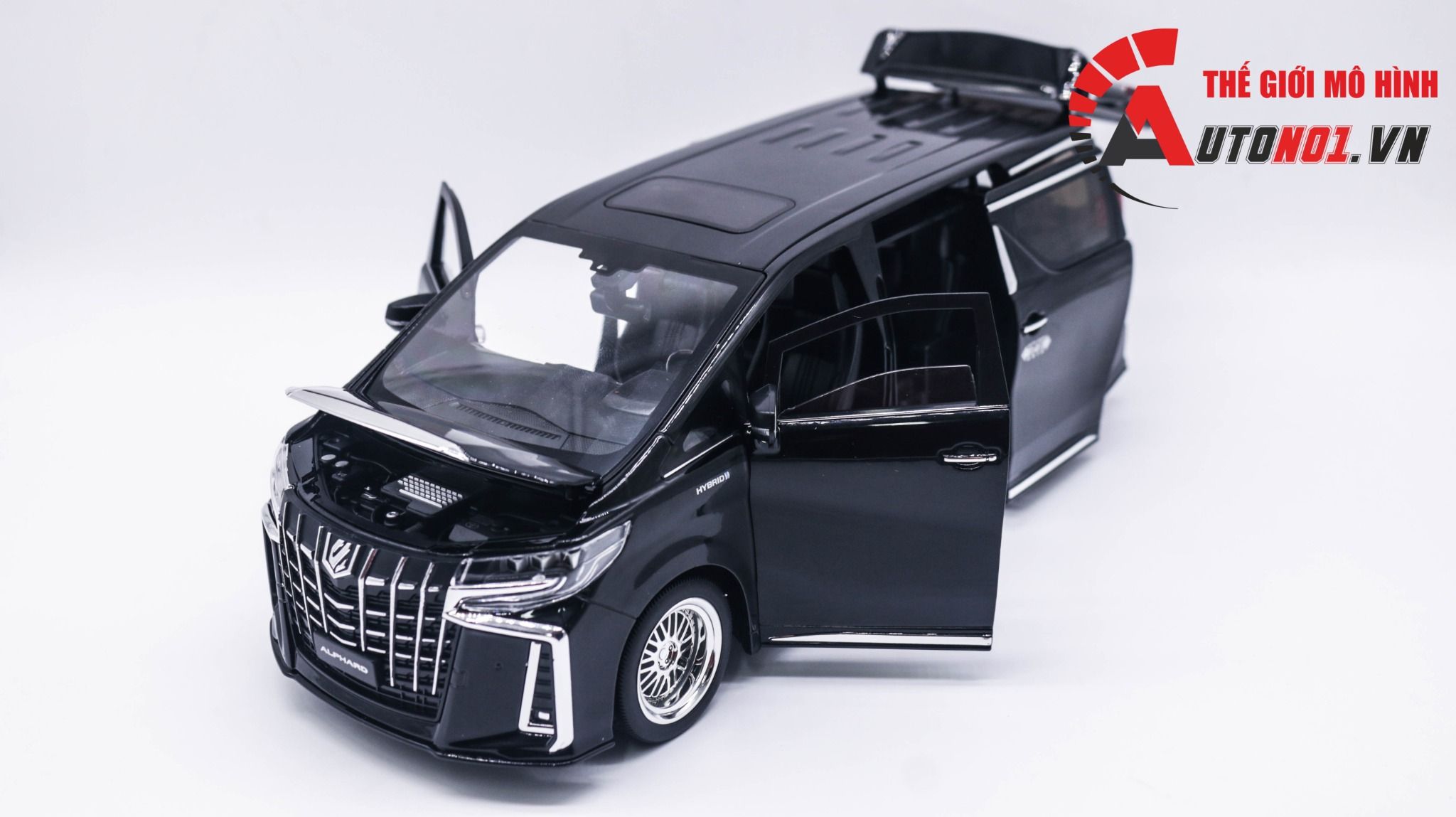 Mô hình xe Toyota Alphard 2023 full open - âm thanh - đèn cửa tự động mở tỉ lệ 1:18 Alloy model OT377