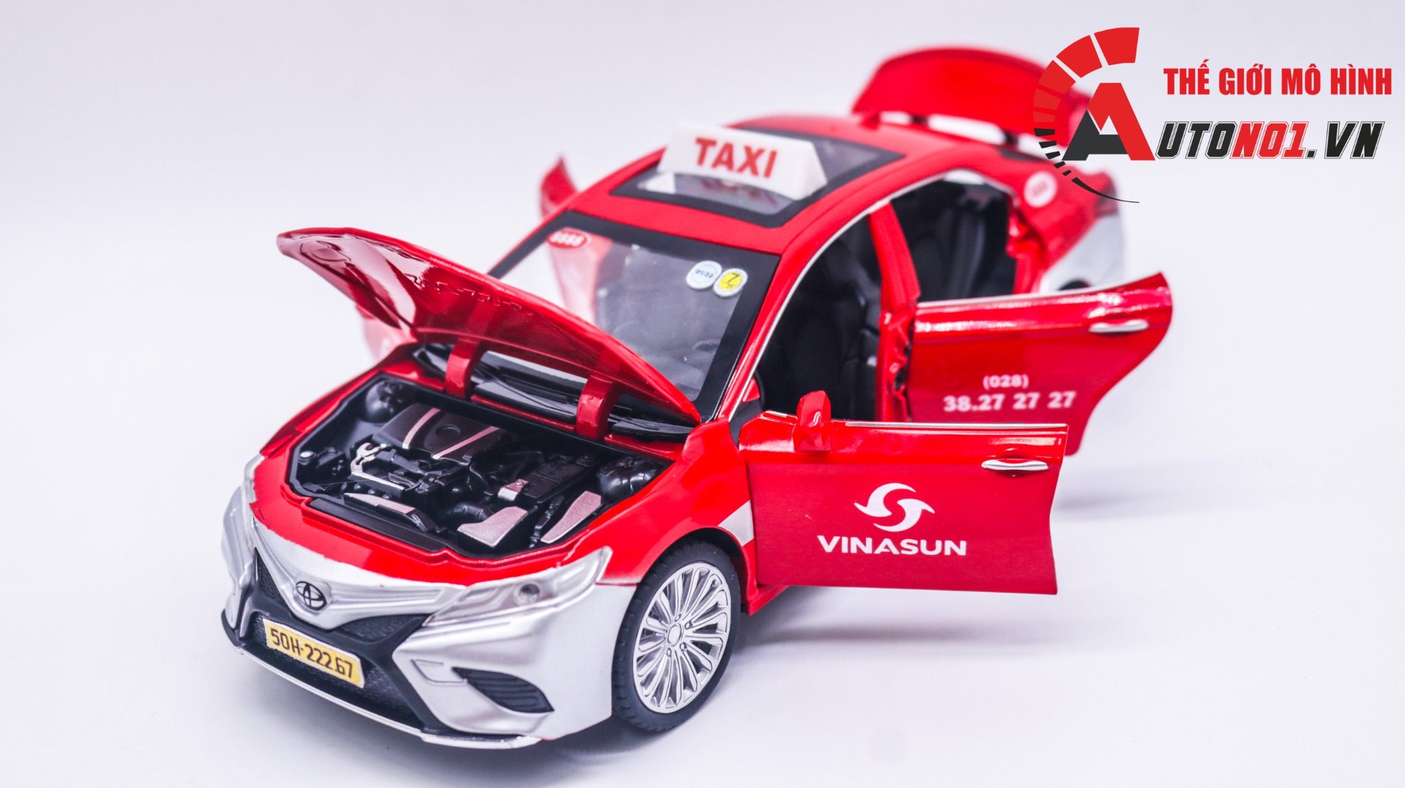 Mô hình xe độ dịch vụ Toyota Camry độ Taxi Vinasun đỏ tỉ lệ 1:24 CheZhi OT378