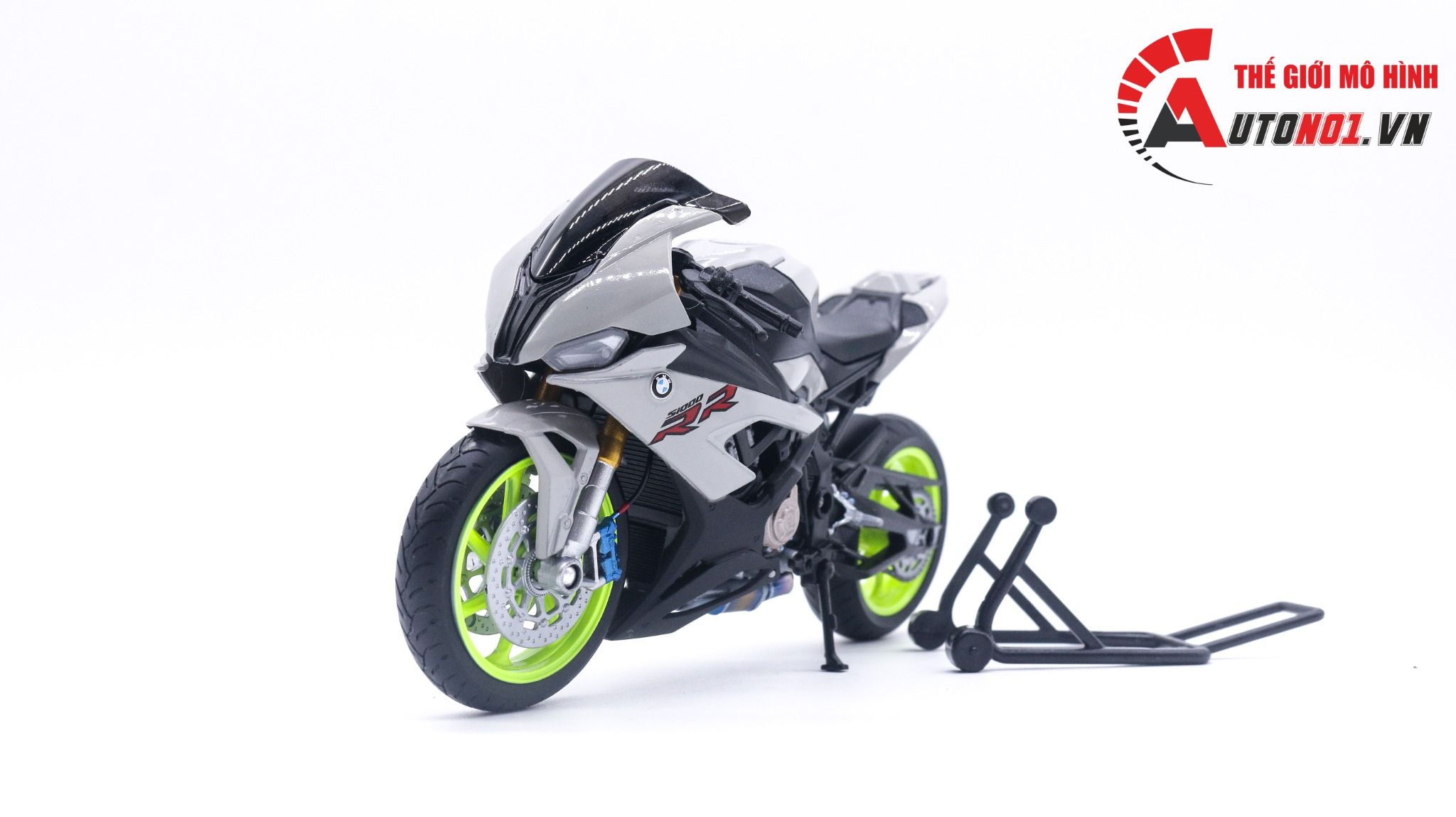 Mô hình xe độ Bmw S1000rr gray độ mâm - độ pô titan tỉ lệ 1:12 Autono1 Welly D226M