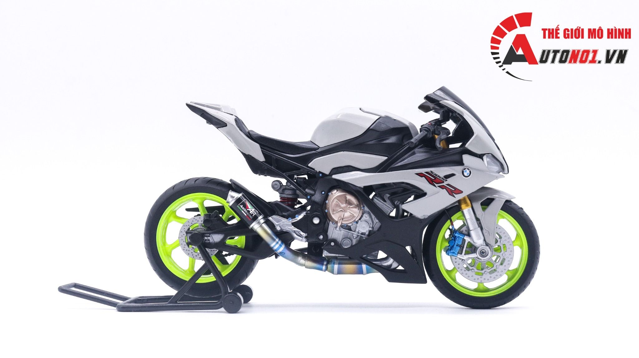 Mô hình xe độ Bmw S1000rr gray độ mâm - độ pô titan tỉ lệ 1:12 Autono1 Welly D226M