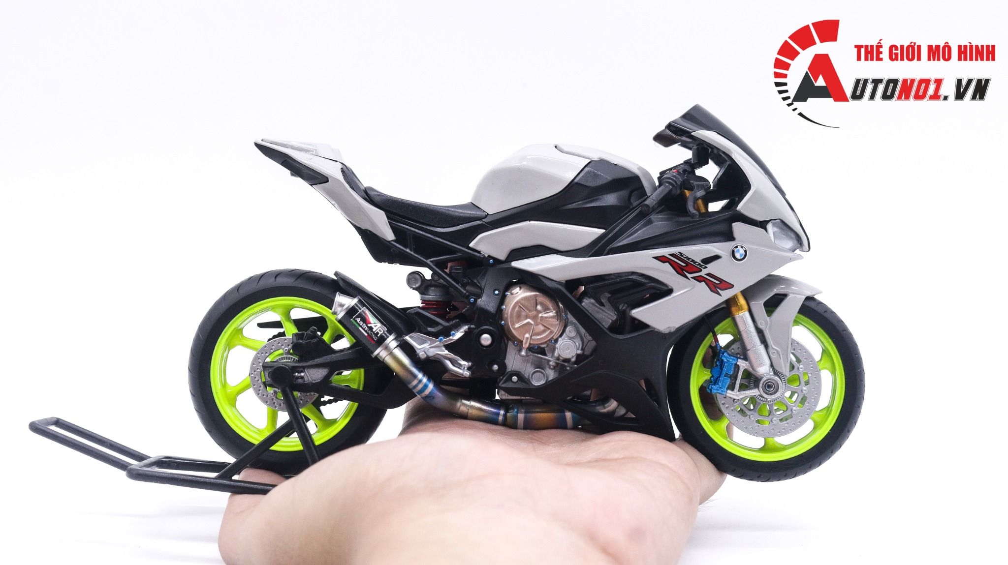  Mô hình xe độ Bmw S1000rr gray độ mâm - độ pô titan tỉ lệ 1:12 Autono1 Welly D226M 