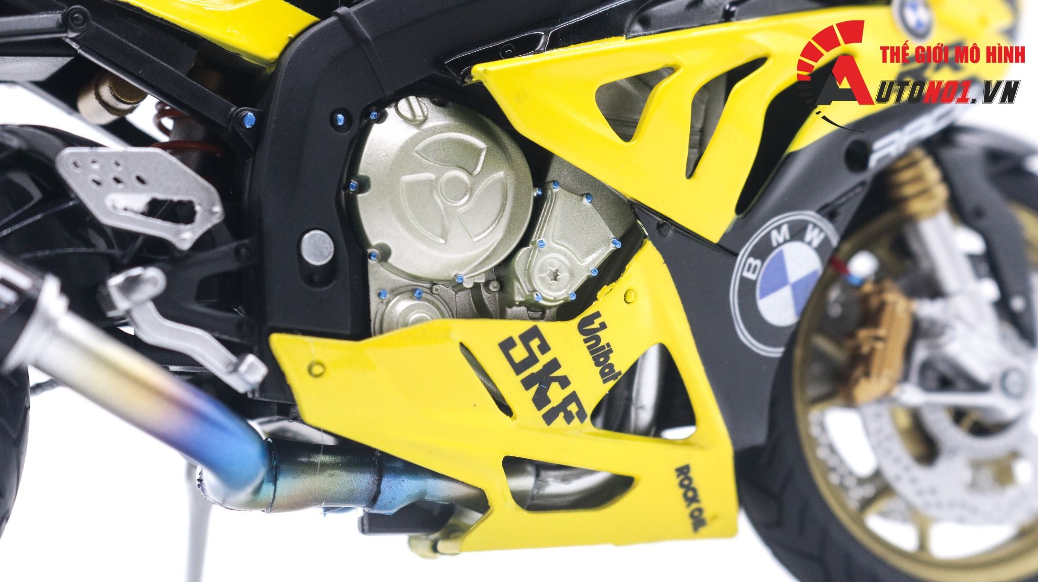  Mô hình xe độ BMW S1000RR Cá Mập vàng độ mâm - độ pô tỉ lệ 1:12 Autono1 Joycity D022G 