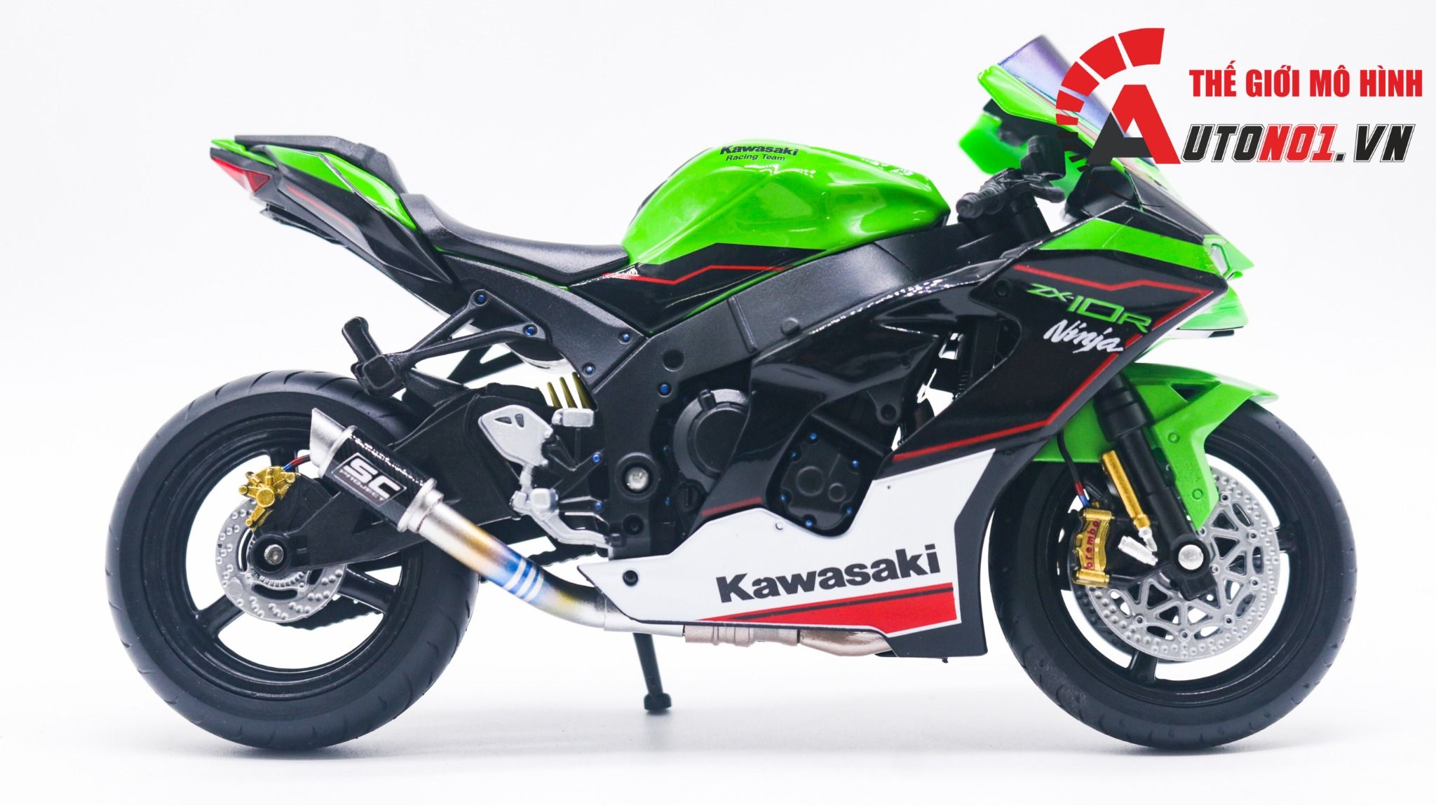 Mô hình xe cao cấp Kawasaki Ninja ZX-10R độ pô 1:12 Autono1 Welly D240B