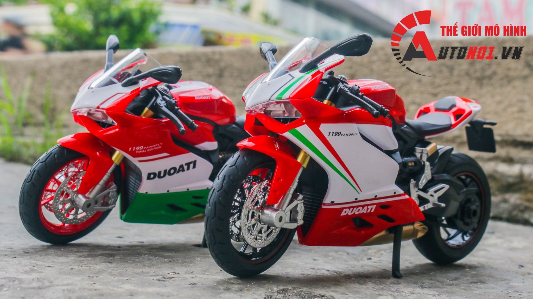 Mô hình xe mô tô Ducati Final Edition - 1199 tricolor có ben nâng - đèn - âm thanh tỉ lệ 1:12 Huayi Alloy MT088