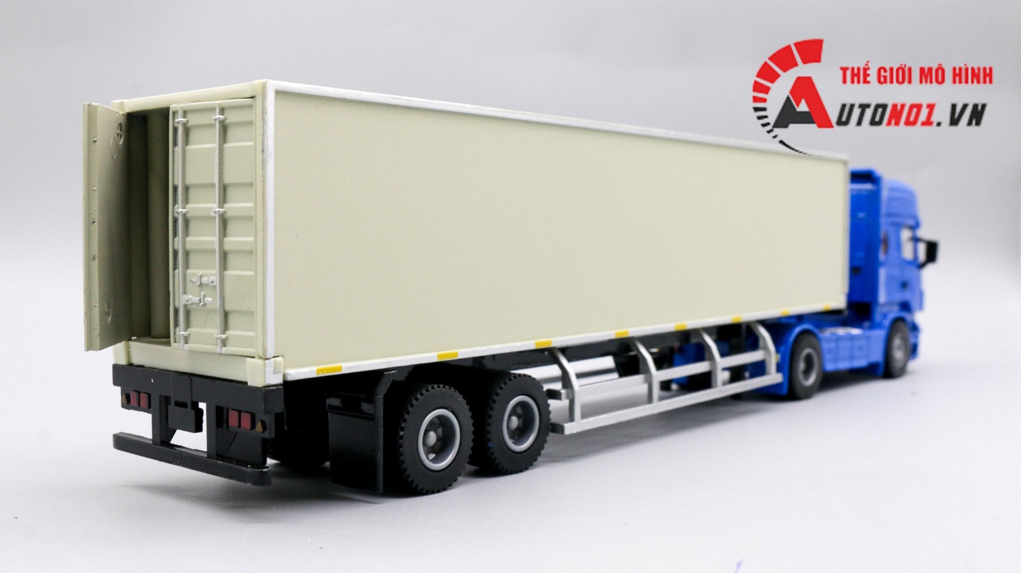  Mô hình xe tải container chở thùng lạnh blue 1:50 huayi alloy 7915 