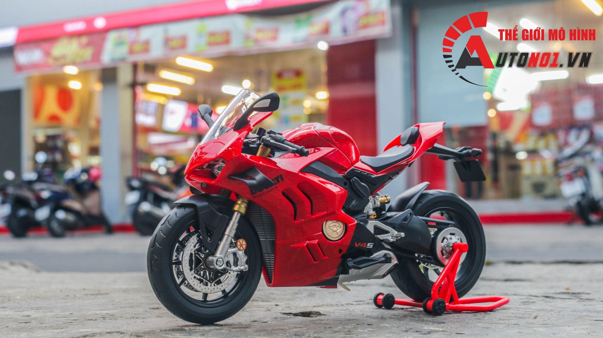 Mô hình mô tô Ducati V4S có âm thanh - đèn - ben nâng tỉ lệ 1:9 Alloy Model MT087