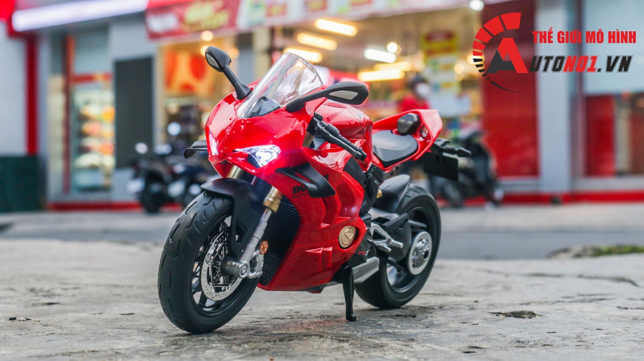 Mô hình mô tô Ducati V4S có âm thanh - đèn - ben nâng tỉ lệ 1:9 Alloy Model MT087