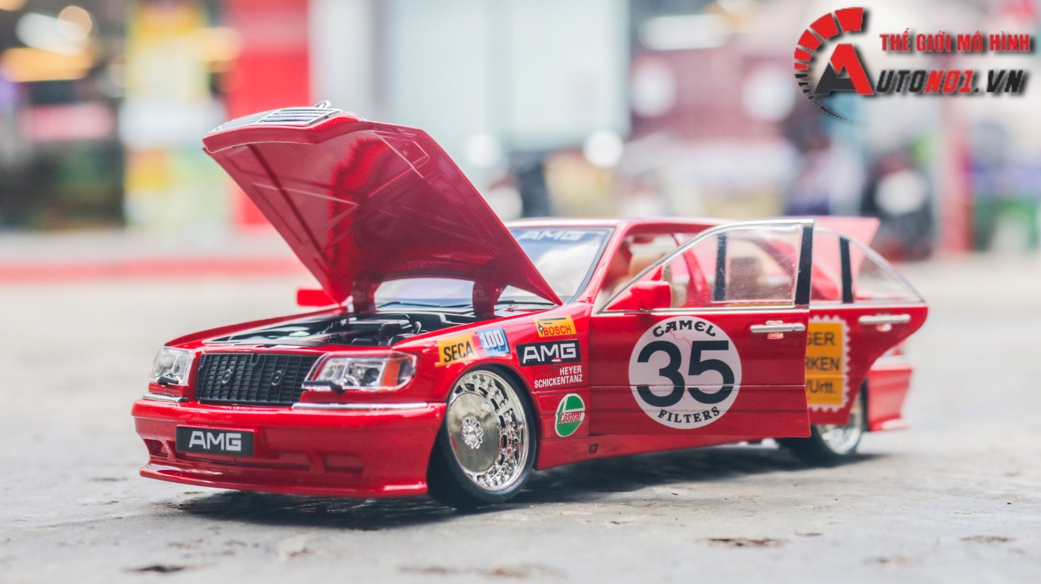Mô hình xe Mercedes-Benz W140 - 300SEL JDM AMG race full open - full kính - có âm thanh - đèn tỉ lệ 1:24 Jinlifang OT495