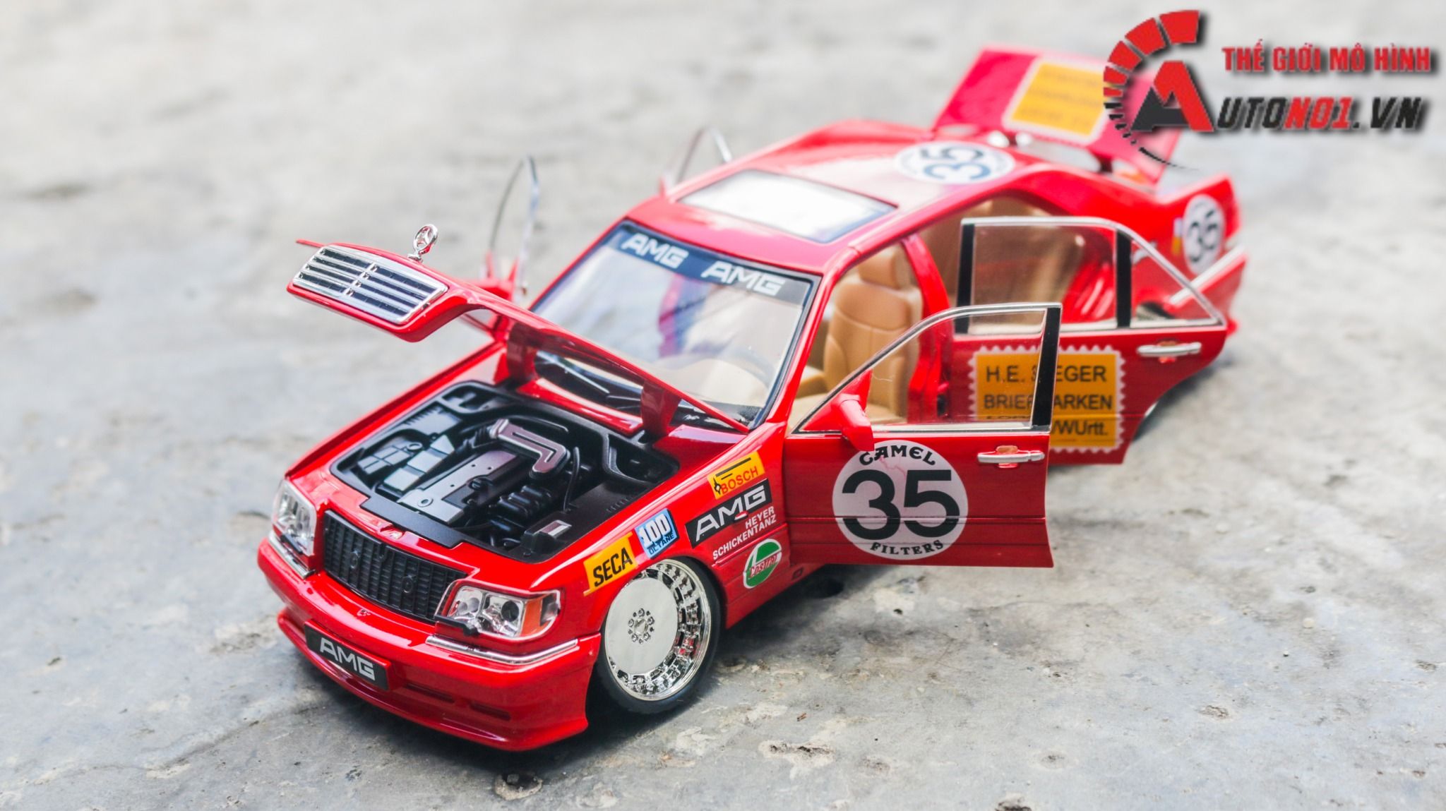 Mô hình xe Mercedes-Benz W140 - 300SEL JDM AMG race full open - full kính - có âm thanh - đèn tỉ lệ 1:24 Jinlifang OT495