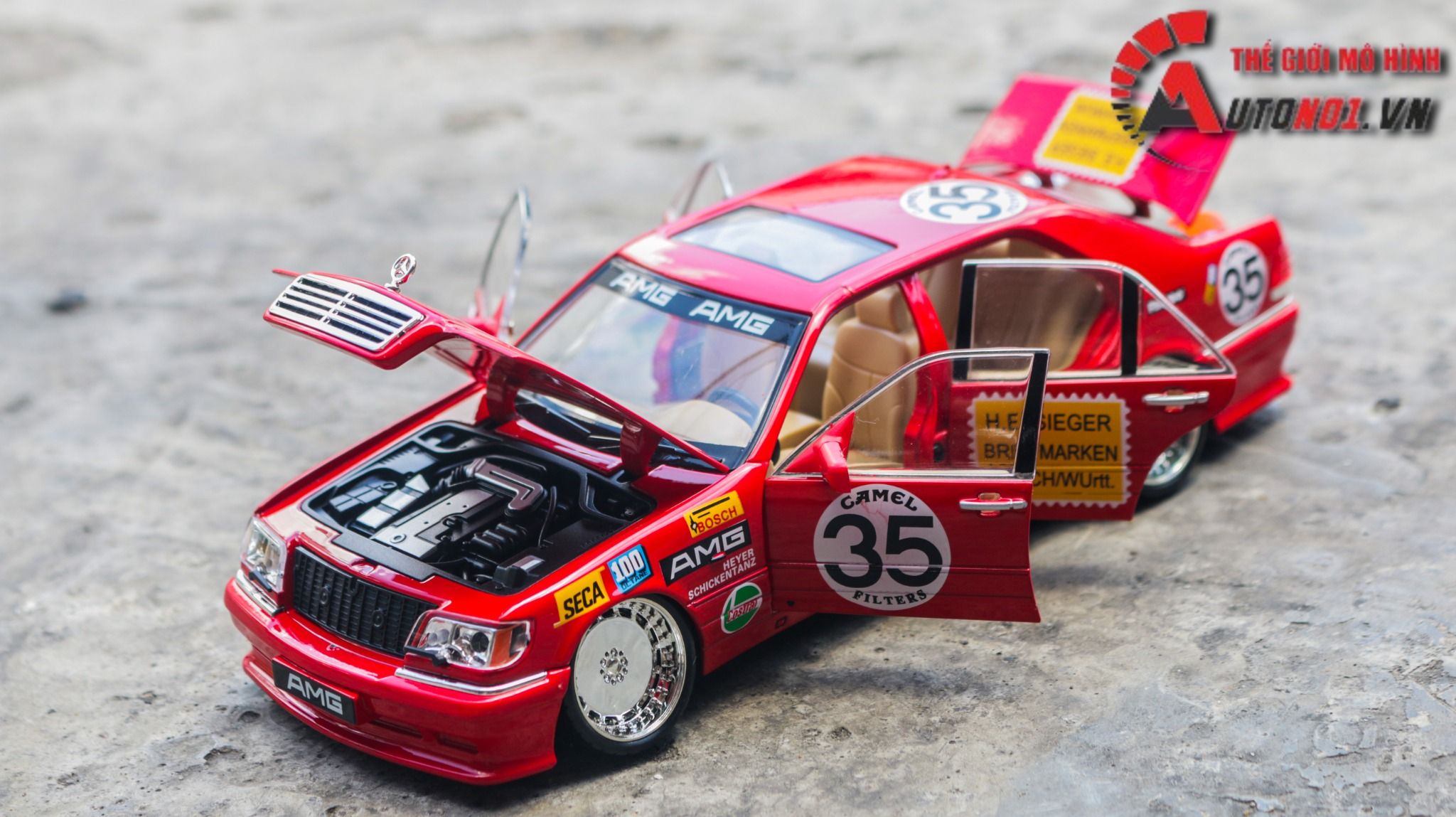 Mô hình xe Mercedes-Benz W140 - 300SEL JDM AMG race full open - full kính - có âm thanh - đèn tỉ lệ 1:24 Jinlifang OT495