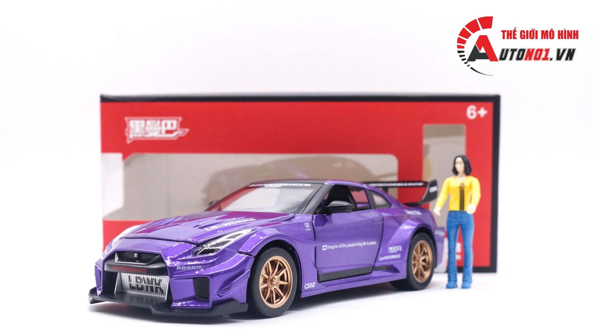 Mô hình xe Nissan GTR R35 CSR2 full open , có đèn , âm thanh 1:24 Alloy OT054