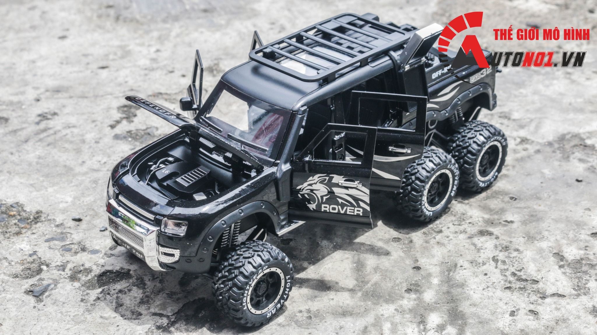 Mô hình xe Land Rover Defender 6x6 Offroad có đèn có âm thanh tỉ lệ 1:24 Chezhi OT430