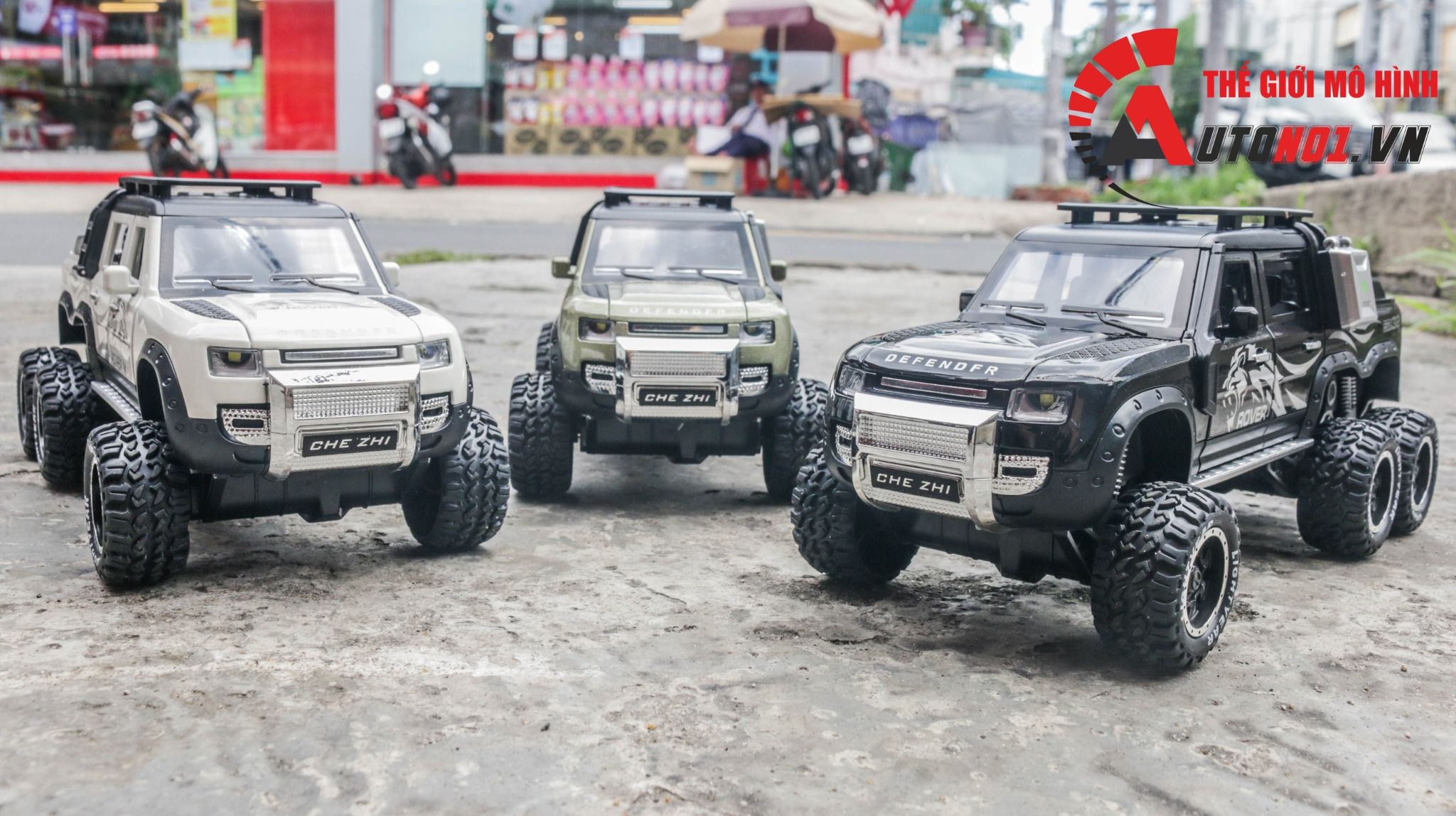 Mô hình xe Land Rover Defender 6x6 Offroad có đèn có âm thanh tỉ lệ 1:24 Chezhi OT430