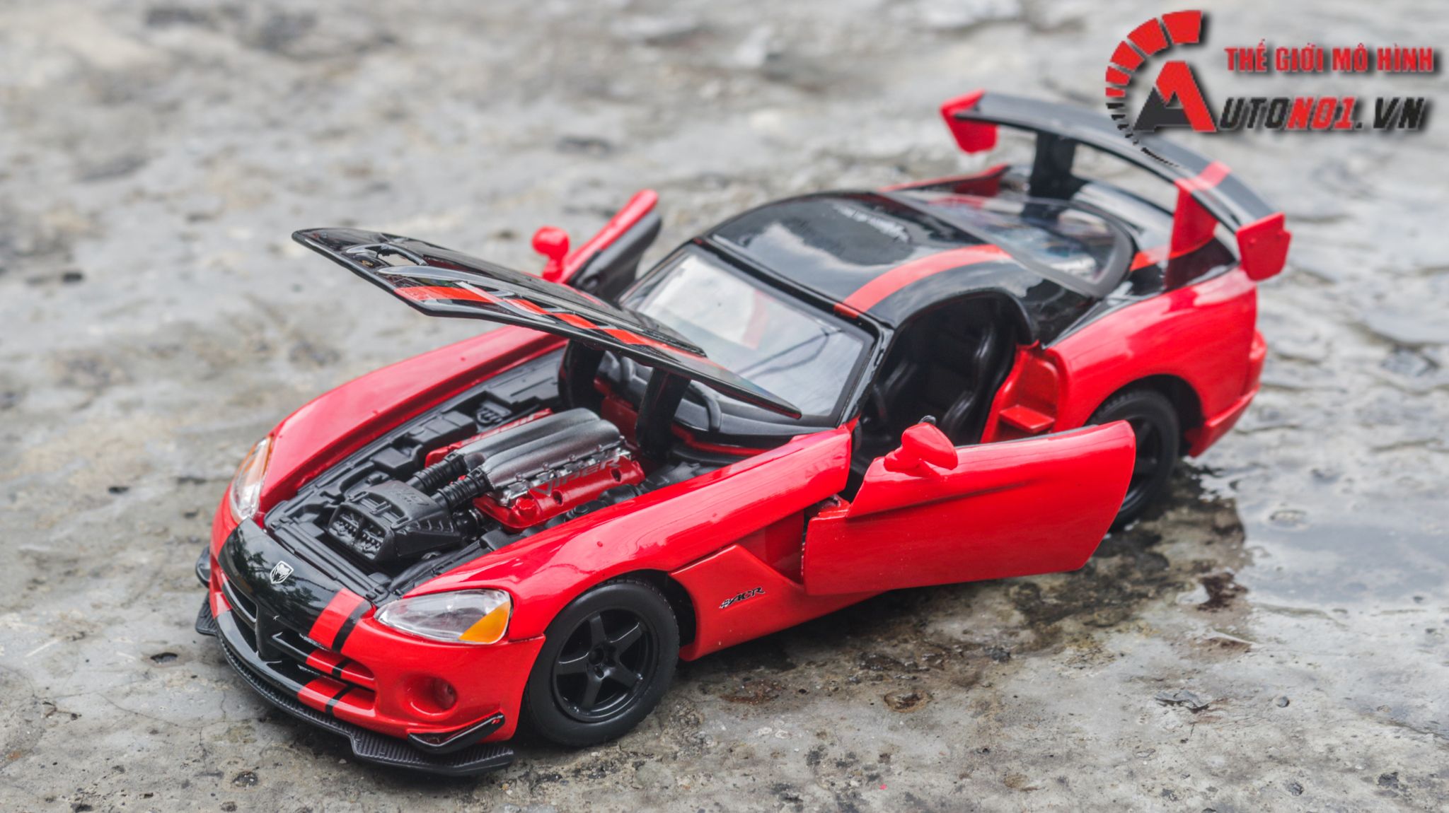 Mô hình xe Dodge Viper SRT10 Acr red black full open - đánh lái được tỉ lệ 1:24 Bburago OT591