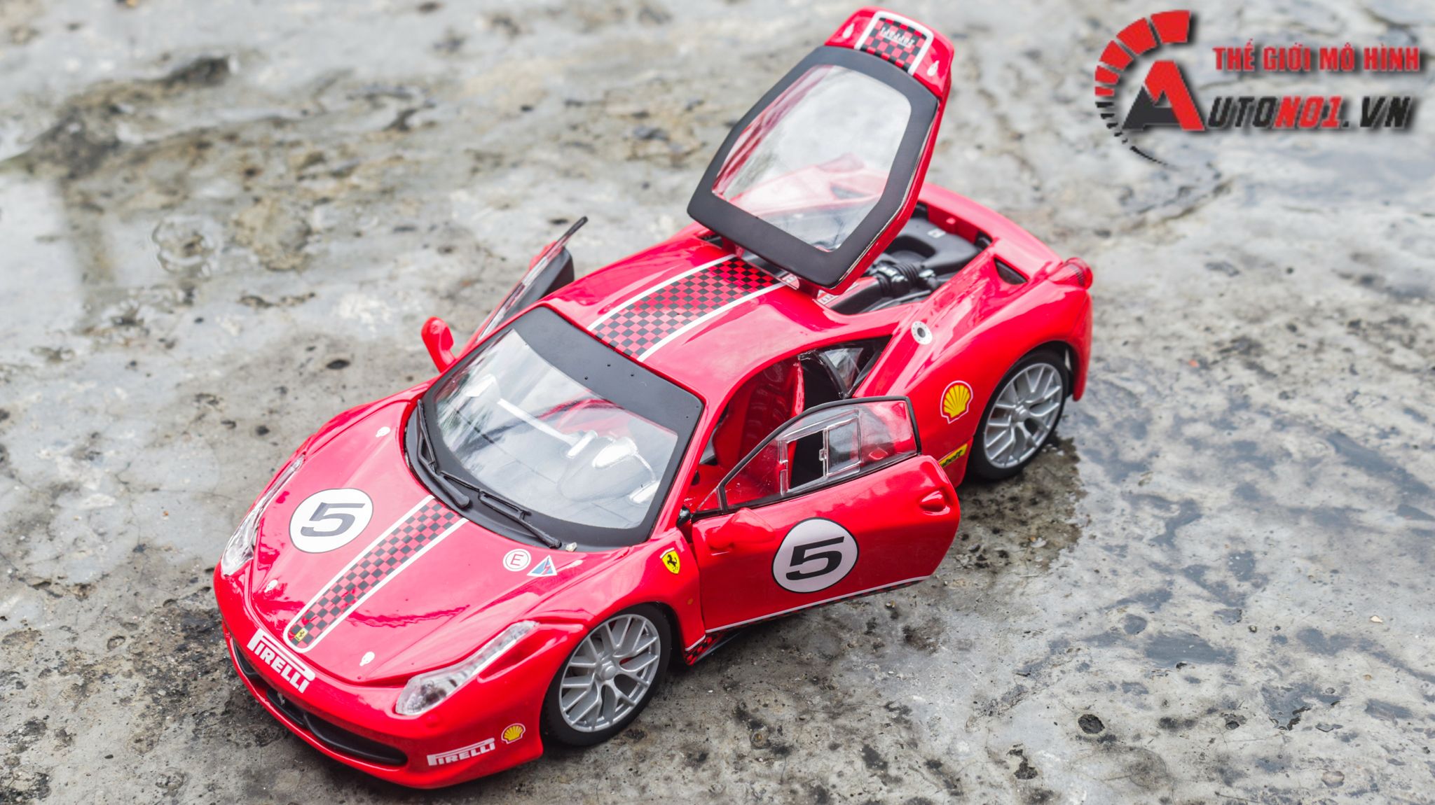 Mô hình xe ô tô Ferrari 458 Challenge full open - full kính tỉ lệ 1:24 Bburago OT531