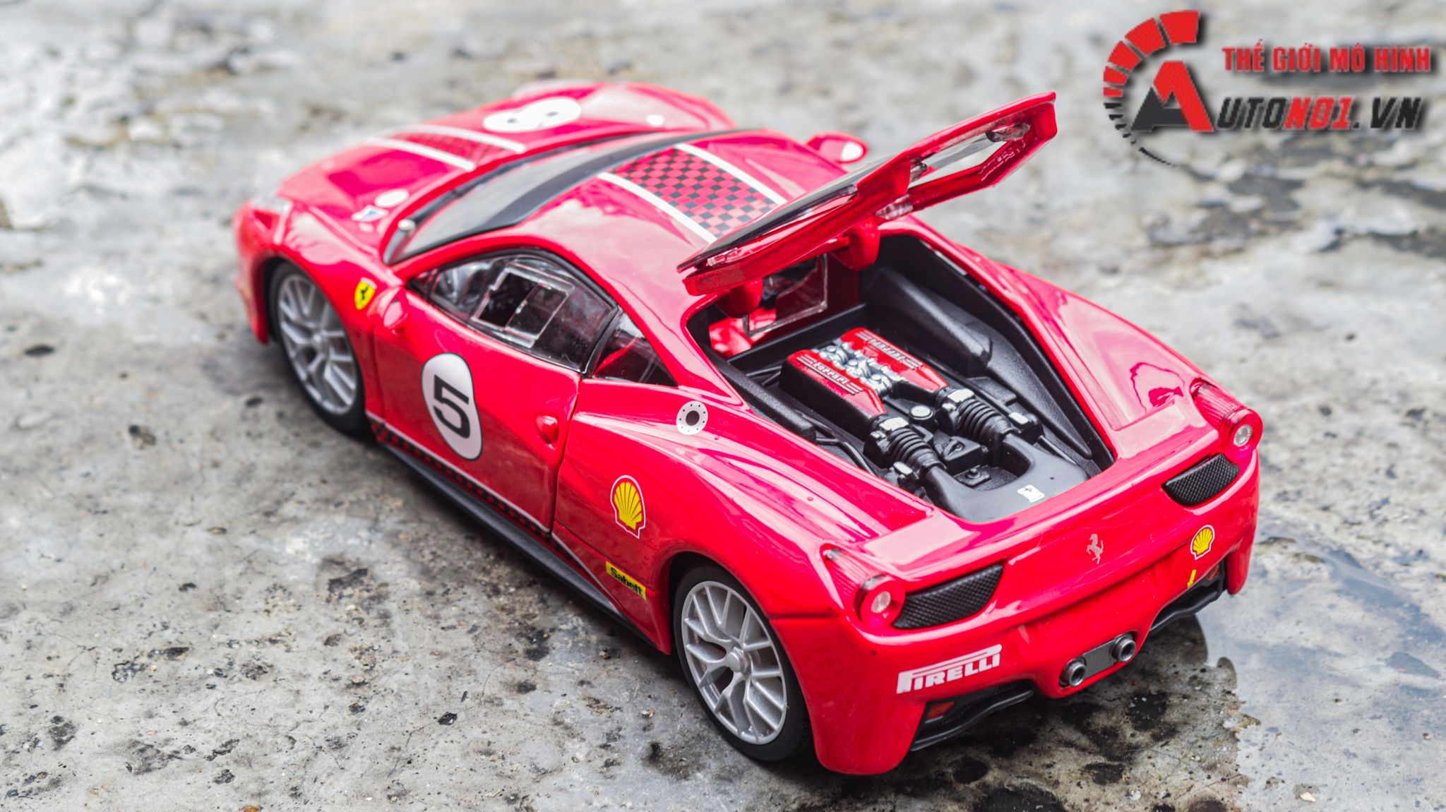 Mô hình xe ô tô Ferrari 458 Challenge full open - full kính tỉ lệ 1:24 Bburago OT531