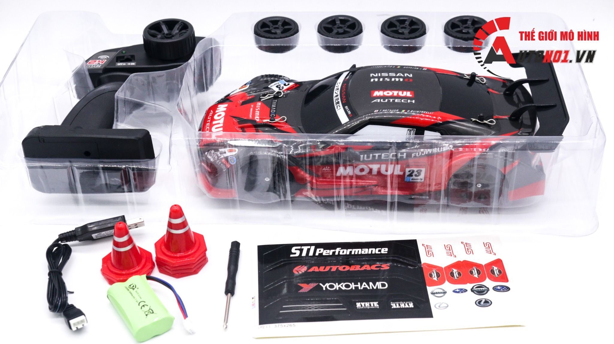  Xe điều khiển Drift 2 cầu bản nâng cấp có điều tốc , có đèn , bánh drift Nissan autech motul red model 2023 pin 7.4v 30km/h DK015 