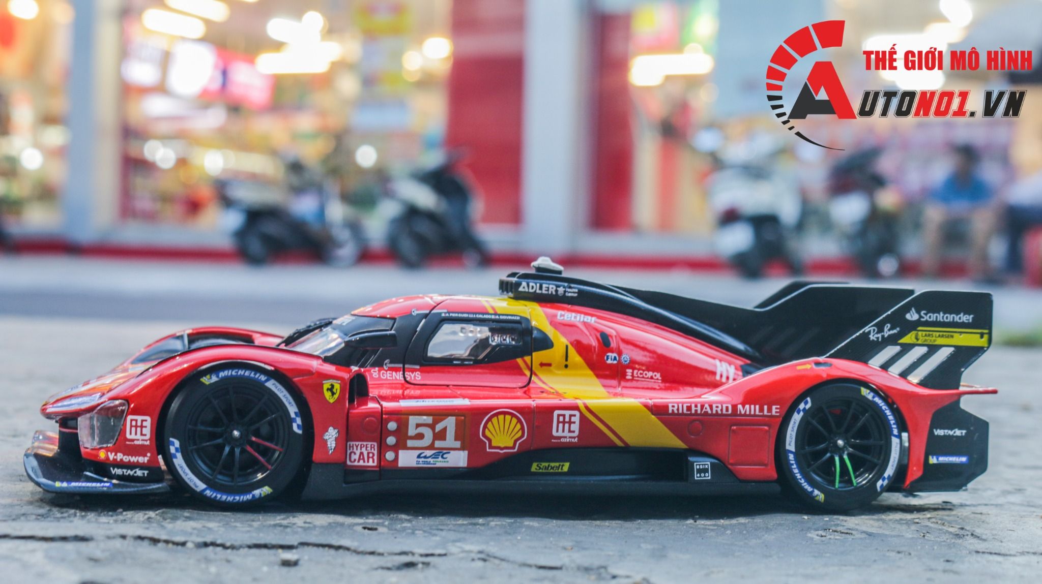 Mô hình xe Ferrari 499P 3.0L turbo V6 #51 team Ferrari Corse 24h Le Mans 2023 tỉ lệ 1:24 Bburago 18-26309 OT467