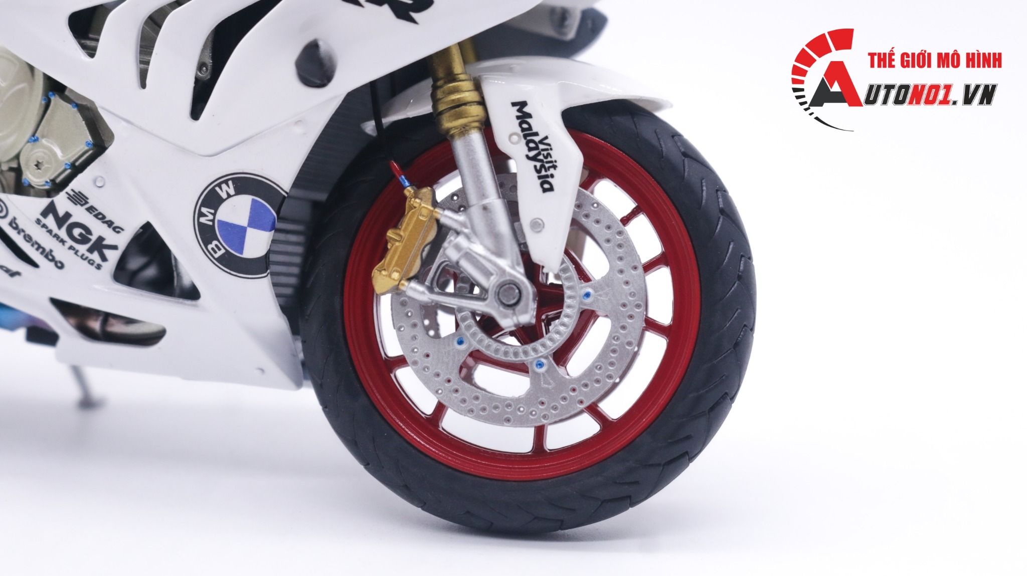  Mô hình xe độ BMW S1000RR white độ pô, độ mâm 1:12 Autono1 Joycity D022J 