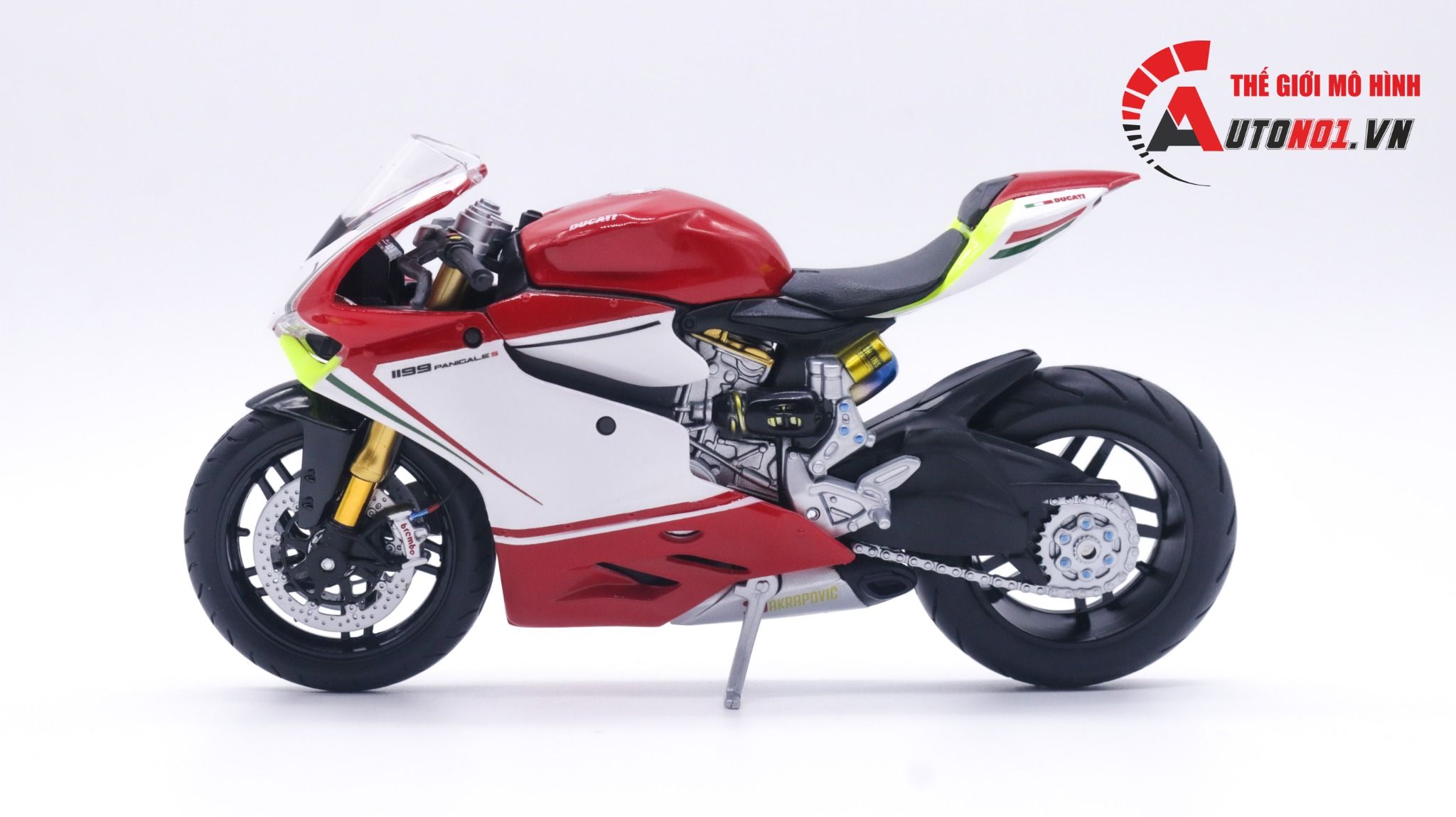 Mô hình siêu Xe Ducati 1199 tricolor độ nồi khô 1:12 Autono1 Maisto D221M