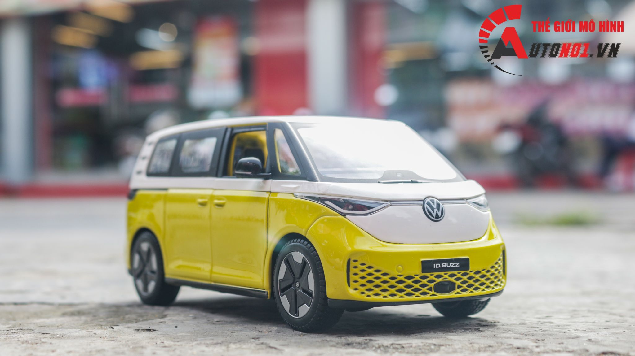 Mô hình xe ô tô điện ID. Buzz Volkswagen mở 2 cửa và cốp sau tỉ lệ 1:24 Maisto OT535