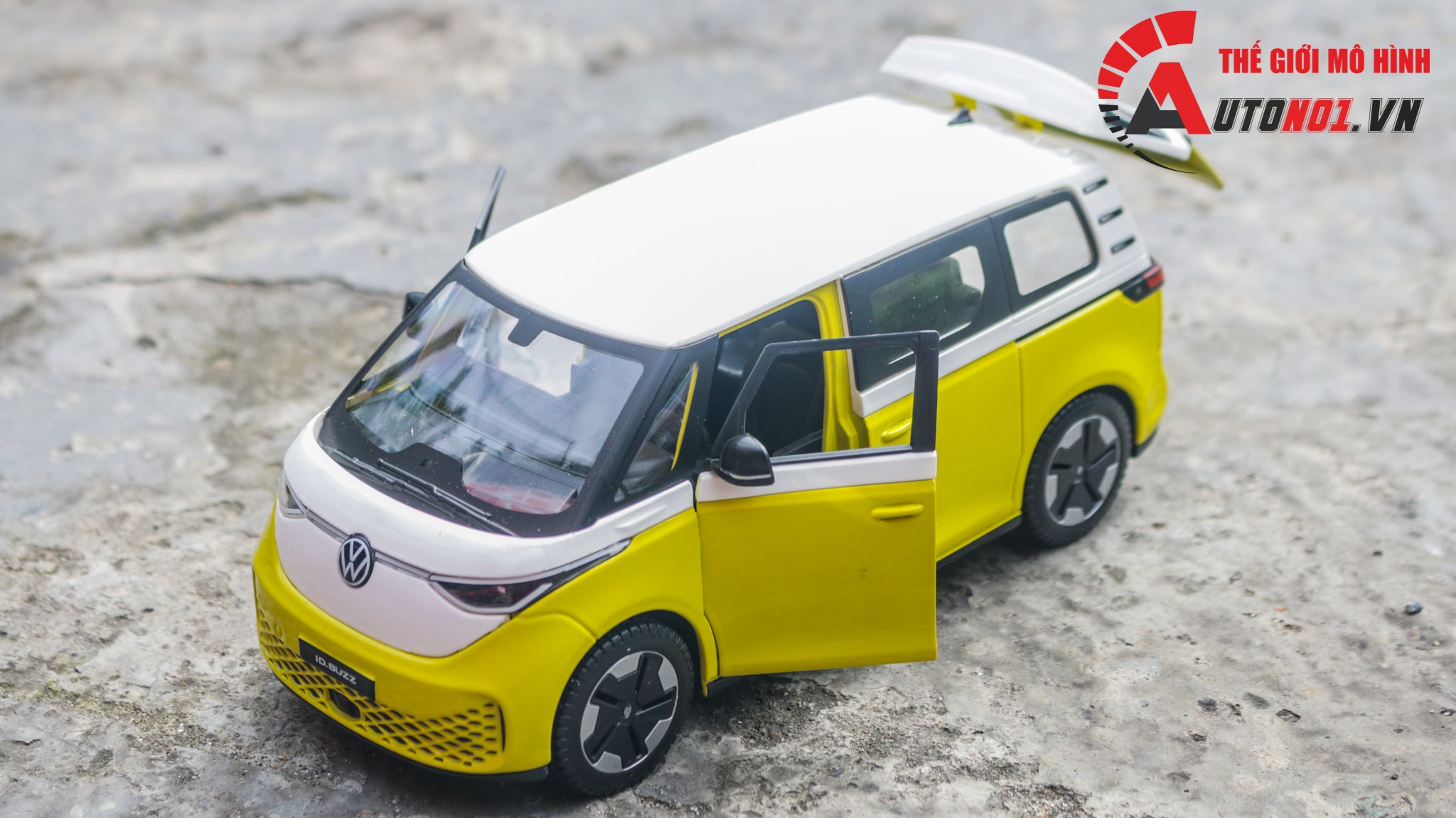 Mô hình xe ô tô điện ID. Buzz Volkswagen mở 2 cửa và cốp sau tỉ lệ 1:24 Maisto OT535