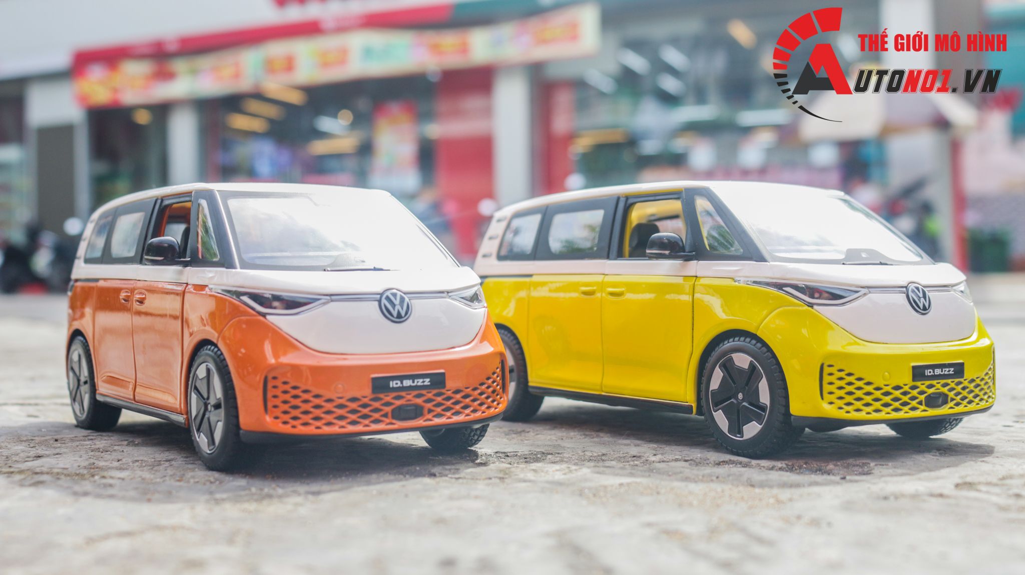 Mô hình xe ô tô điện ID. Buzz Volkswagen mở 2 cửa và cốp sau tỉ lệ 1:24 Maisto OT535