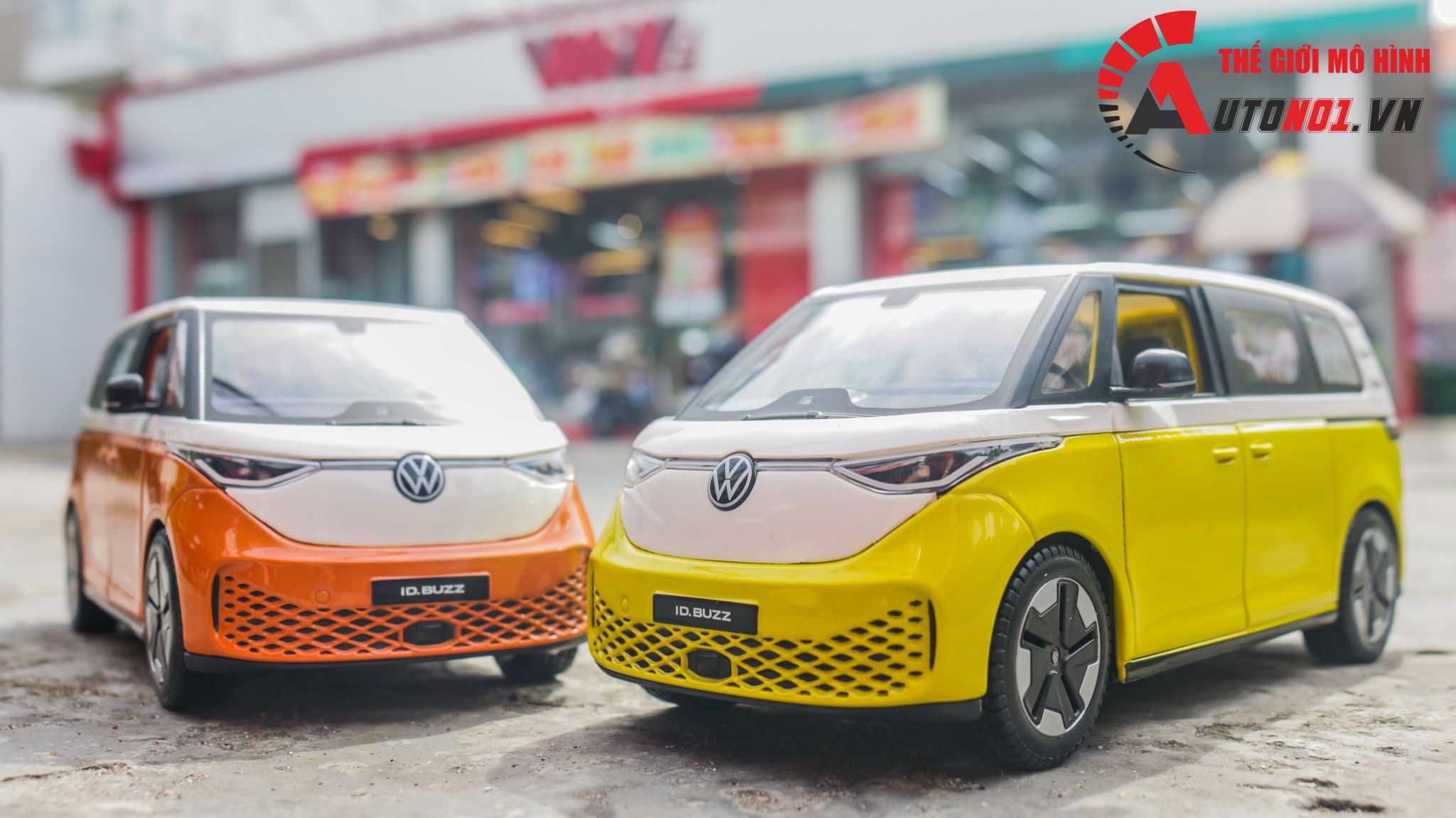 Mô hình xe ô tô điện ID. Buzz Volkswagen mở 2 cửa và cốp sau tỉ lệ 1:24 Maisto OT535