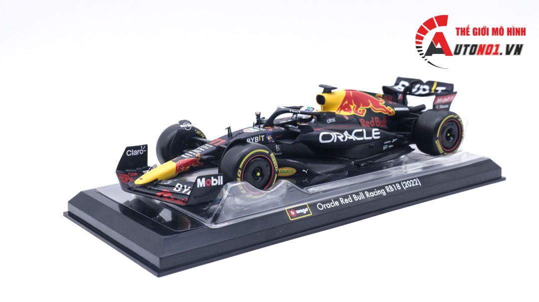  Mô hình xe đua F1 Oracle Red Bull racing 2022 RB18 hộp mica có figure 1:24 Bburago OT061 