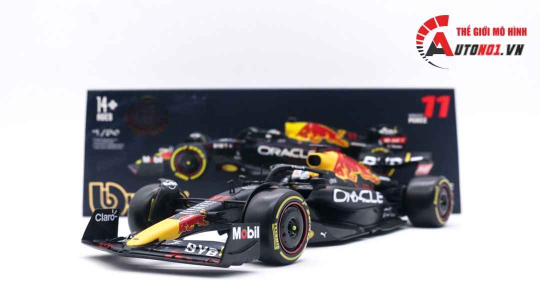  Mô hình xe đua F1 Oracle Red Bull racing 2022 RB18 hộp mica có figure 1:24 Bburago OT061 