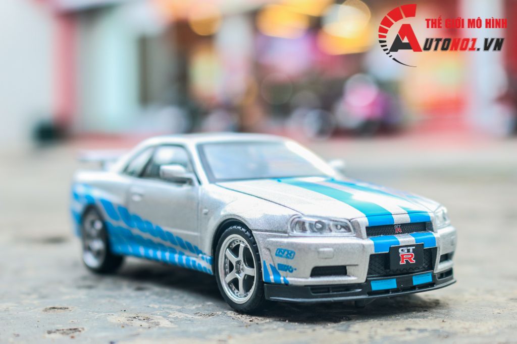Mô hình xe ô tô Nissan GT-R R34 Fast & Furious full open - full kính - có đèn - âm thanh tỉ lệ 1:32 Jinlifiang OT574
