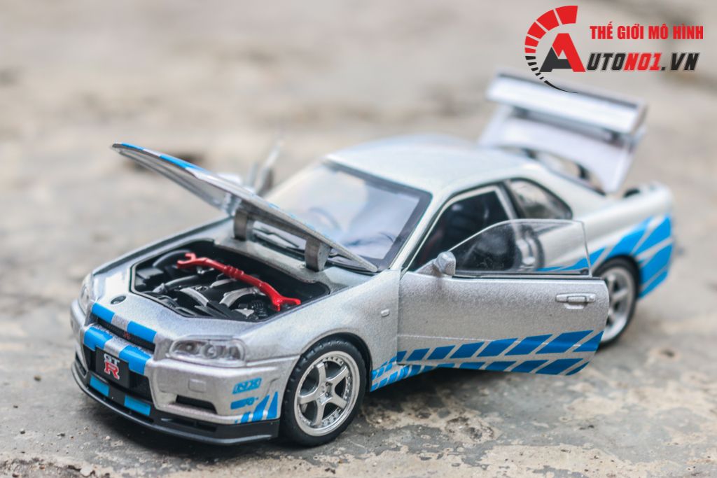 Mô hình xe ô tô Nissan GT-R R34 Fast & Furious full open - full kính - có đèn - âm thanh tỉ lệ 1:32 Jinlifiang OT574