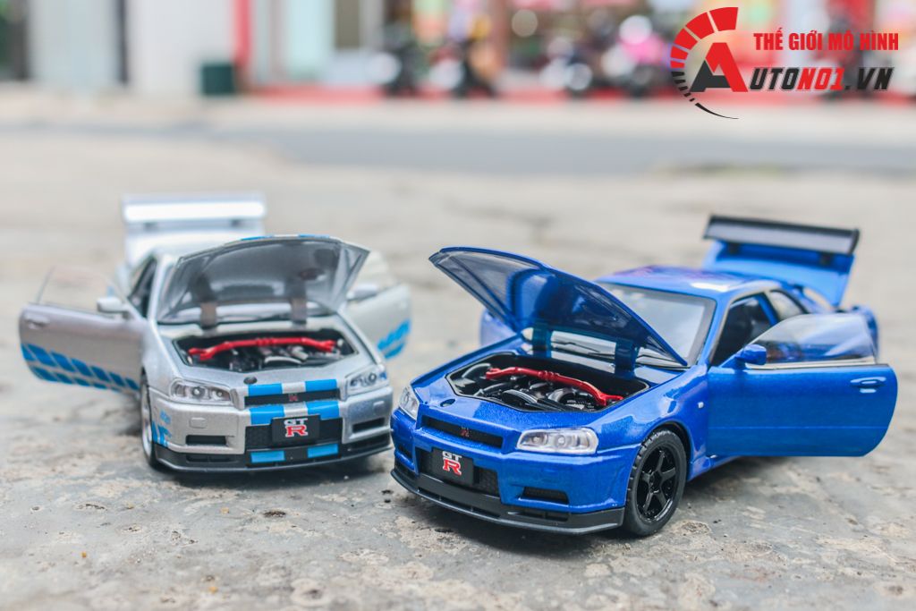 Mô hình xe ô tô Nissan GT-R R34 Fast & Furious full open - full kính - có đèn - âm thanh tỉ lệ 1:32 Jinlifiang OT574