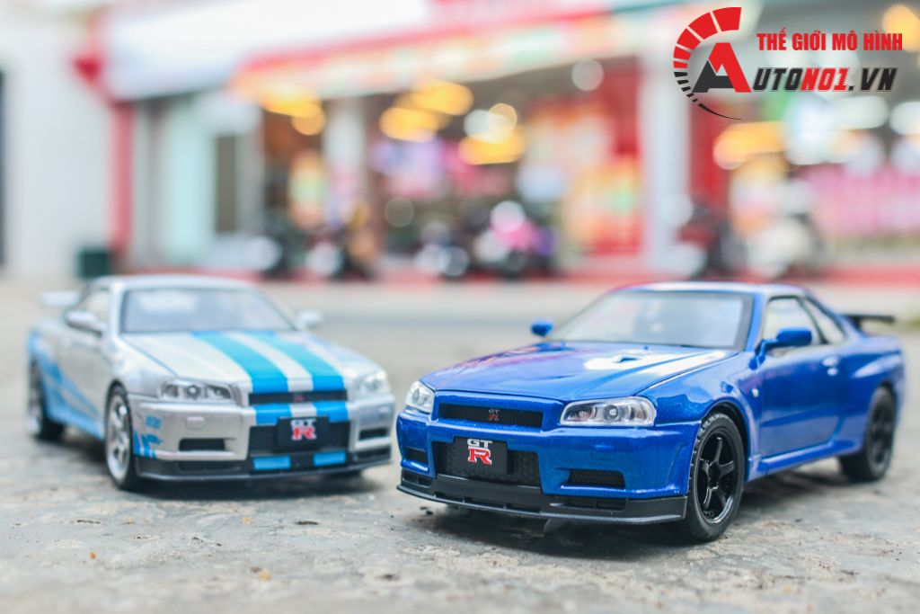 Mô hình xe ô tô Nissan GT-R R34 Fast & Furious full open - full kính - có đèn - âm thanh tỉ lệ 1:32 Jinlifiang OT574