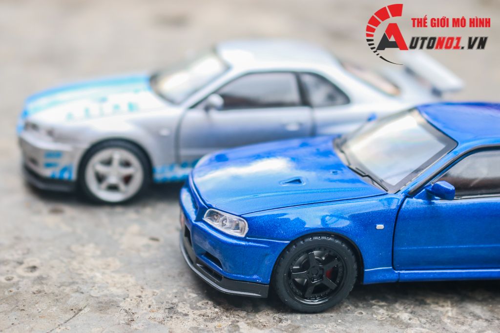 Mô hình xe ô tô Nissan GT-R R34 Fast & Furious full open - full kính - có đèn - âm thanh tỉ lệ 1:32 Jinlifiang OT574