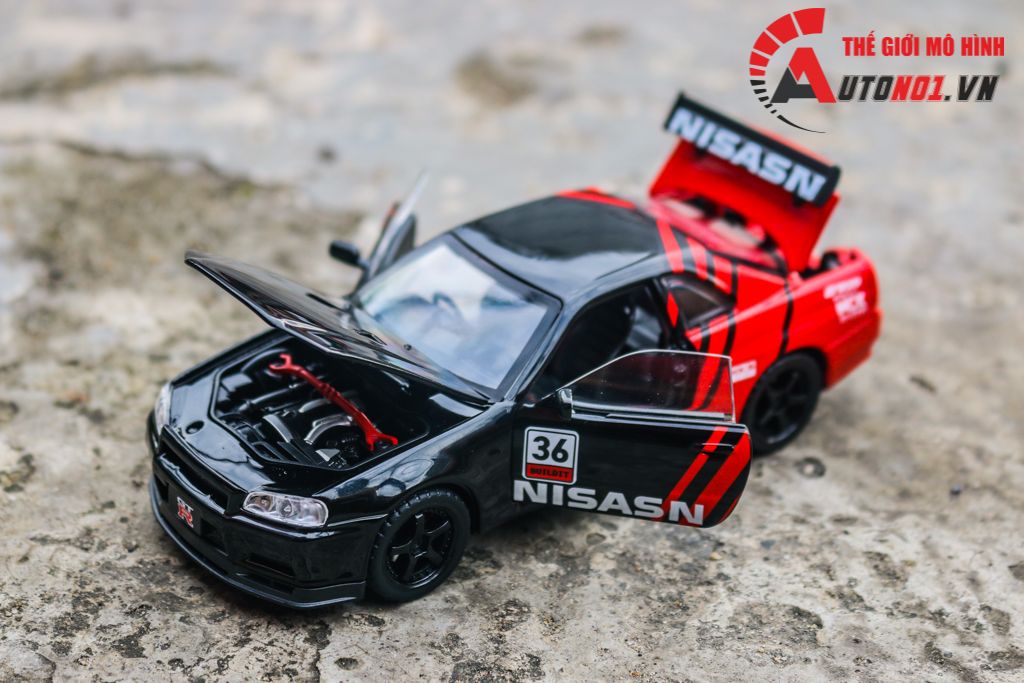 Mô hình xe Nissan GT-R R34 phiên bản racing full open tỉ lệ 1:32 JinliFang OT589