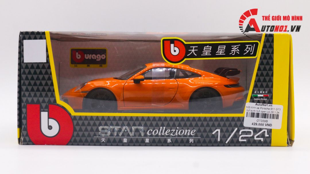  Mô hình xe Porsche 911 GT3 full kính full open có đế 1:24 Bburago OT059 