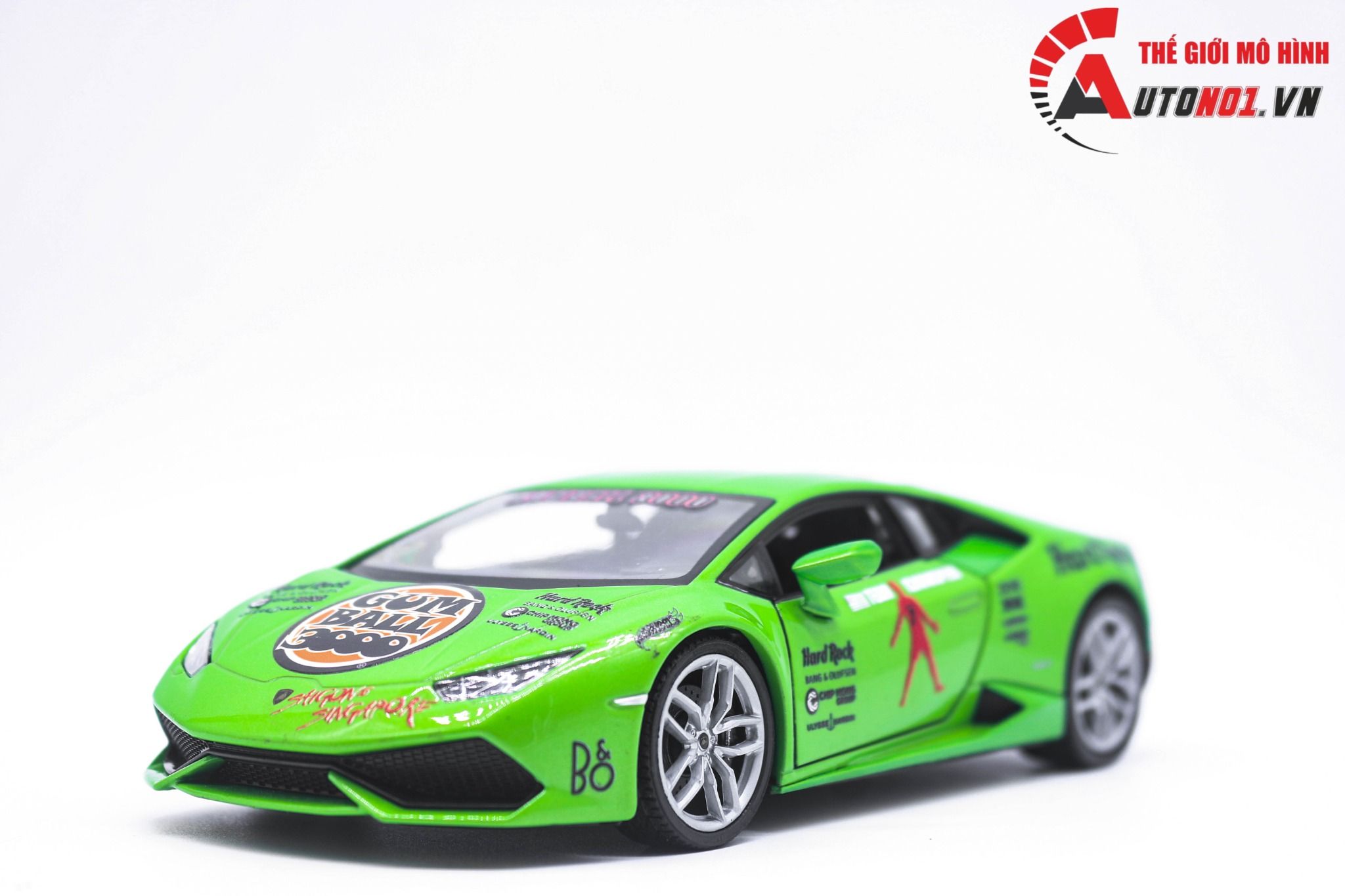 Mô hình xe custom Huracan Gumball3000 Green tỉ lệ 1:24 Welly DO24002